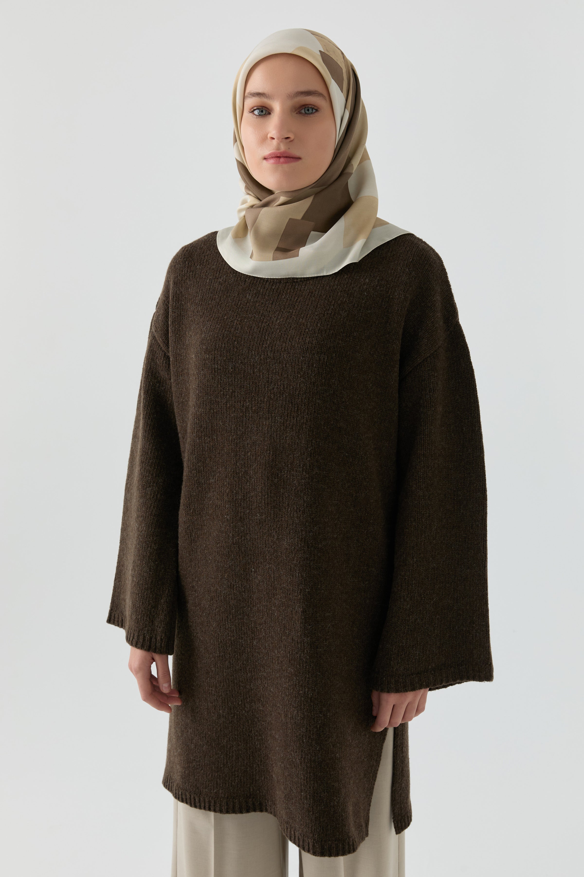 Bisiklet Yaka Tunik - Kahve TUGBA