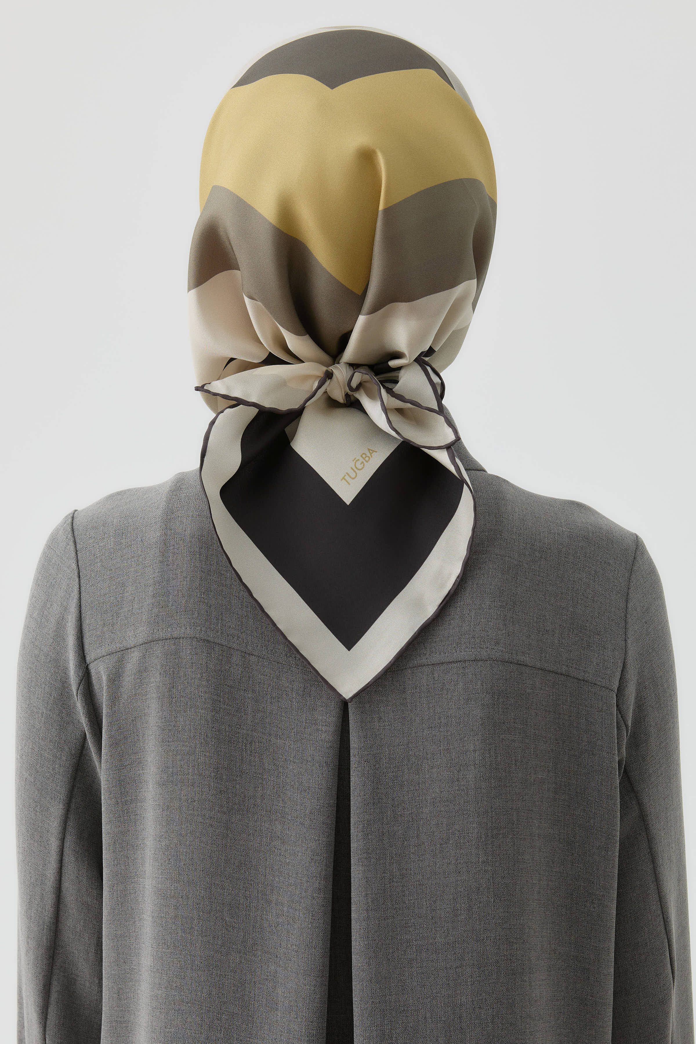 Pera Twill İpek Eşarp - Bej - Siyah TUGBA