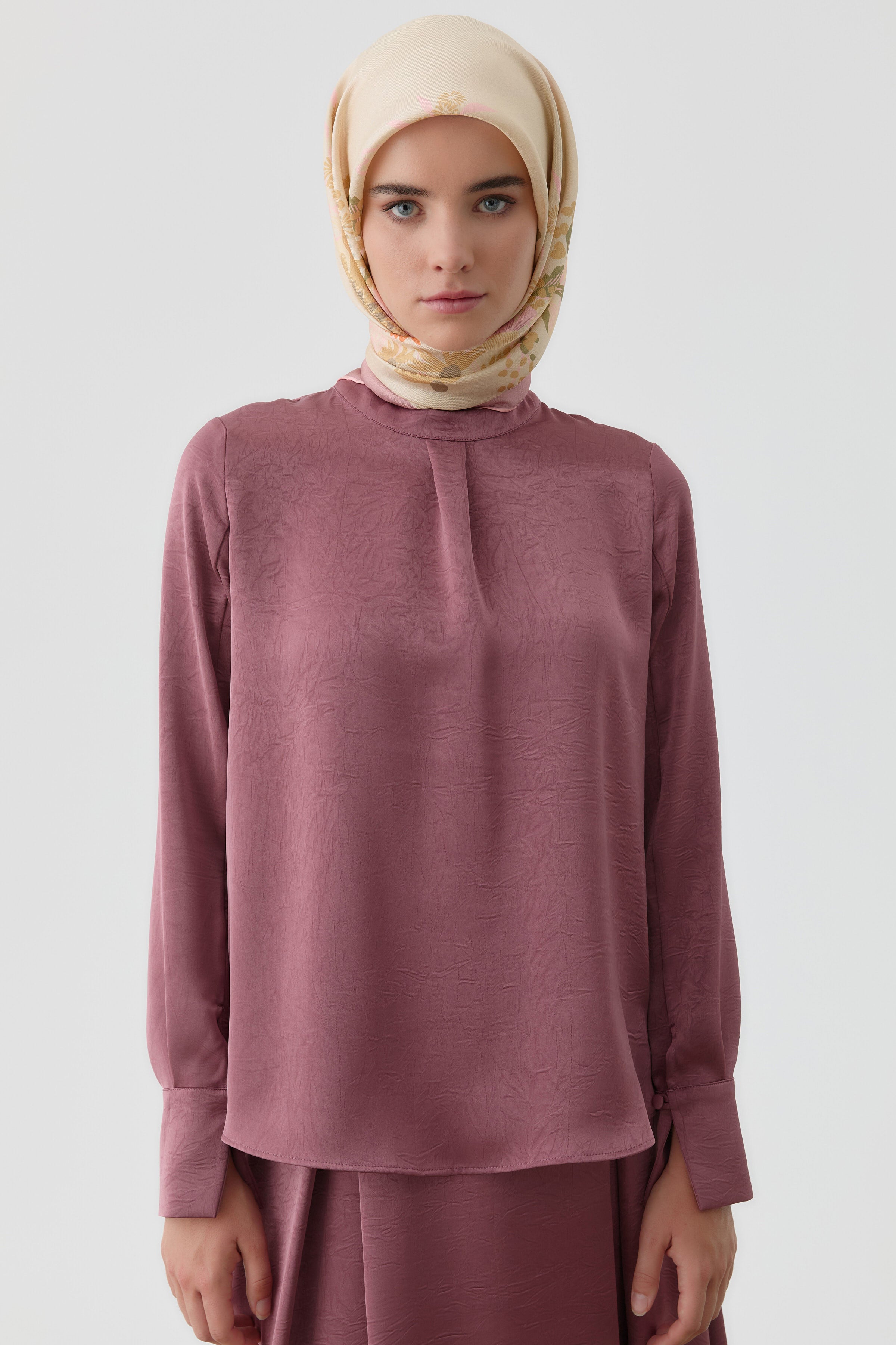 Feraye Twill İpek Eşarp - Gül Kurusu TUGBA