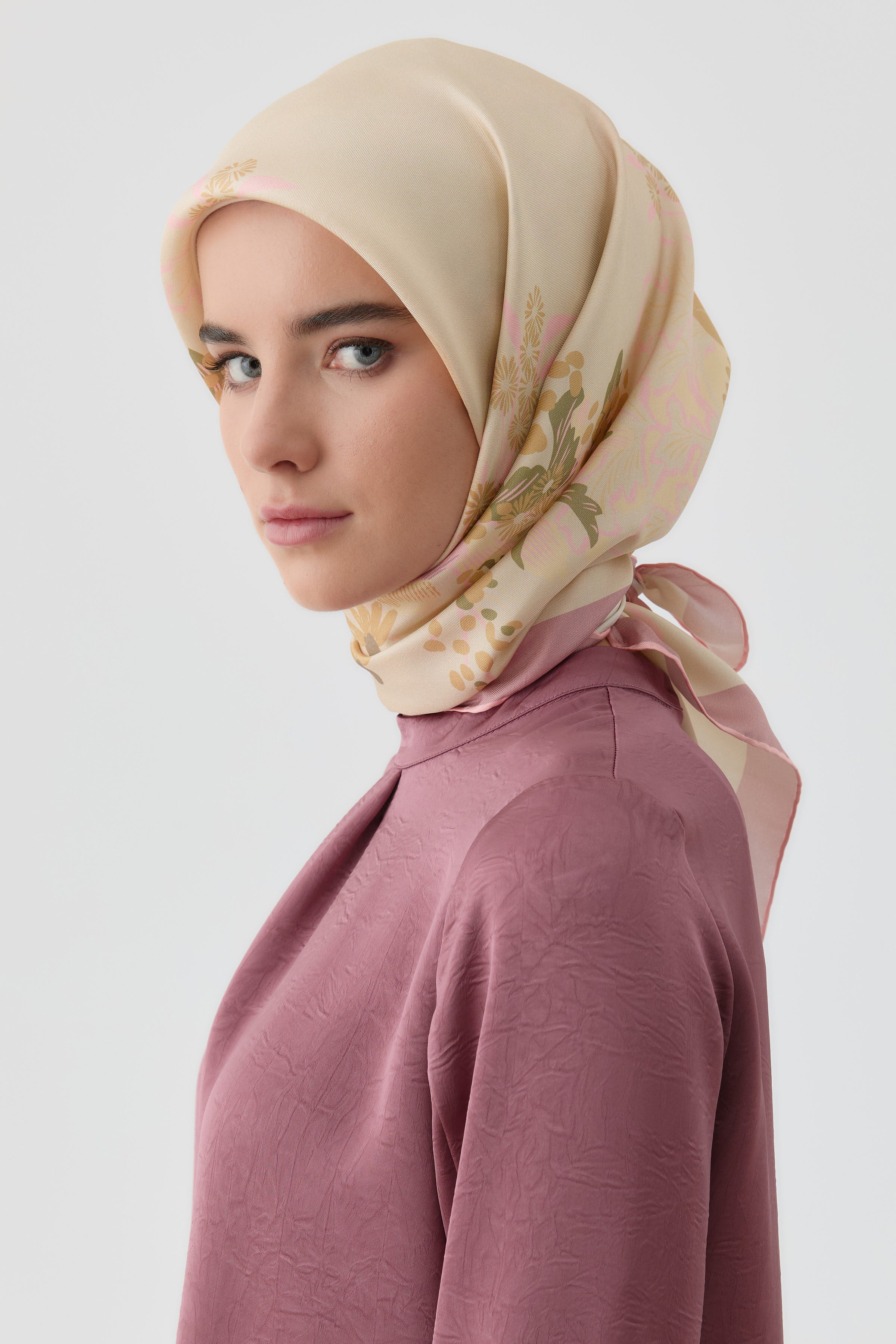 Feraye Twill İpek Eşarp - Gül Kurusu TUGBA