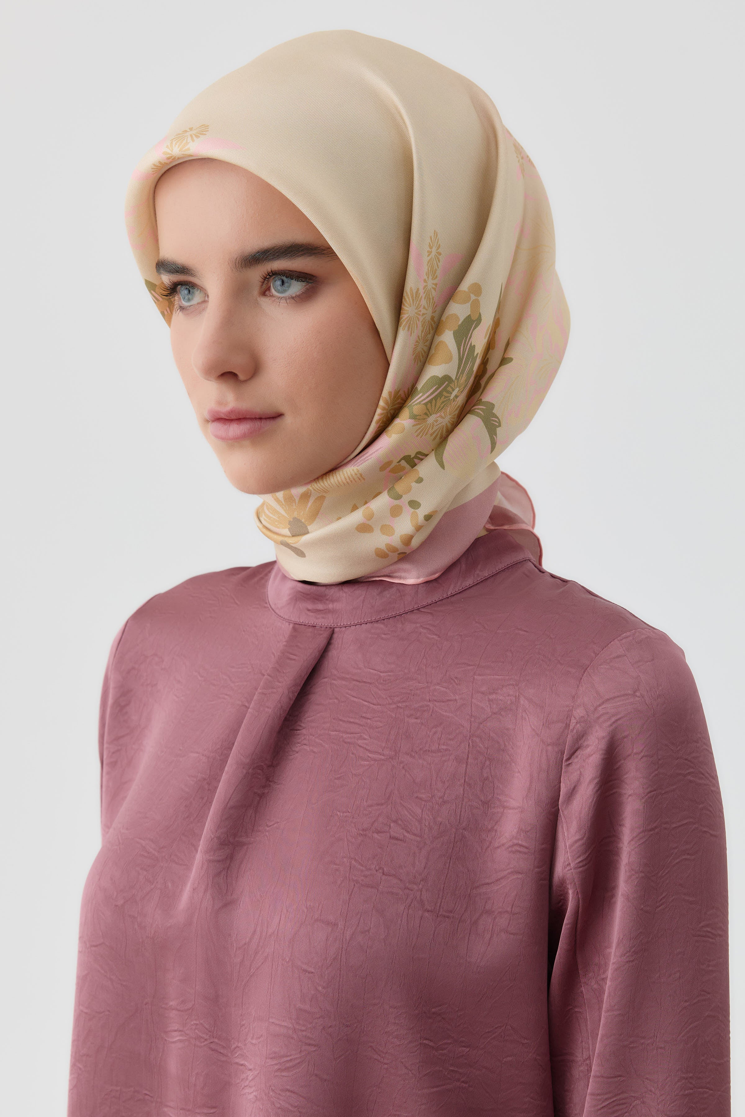 Feraye Twill İpek Eşarp - Gül Kurusu TUGBA