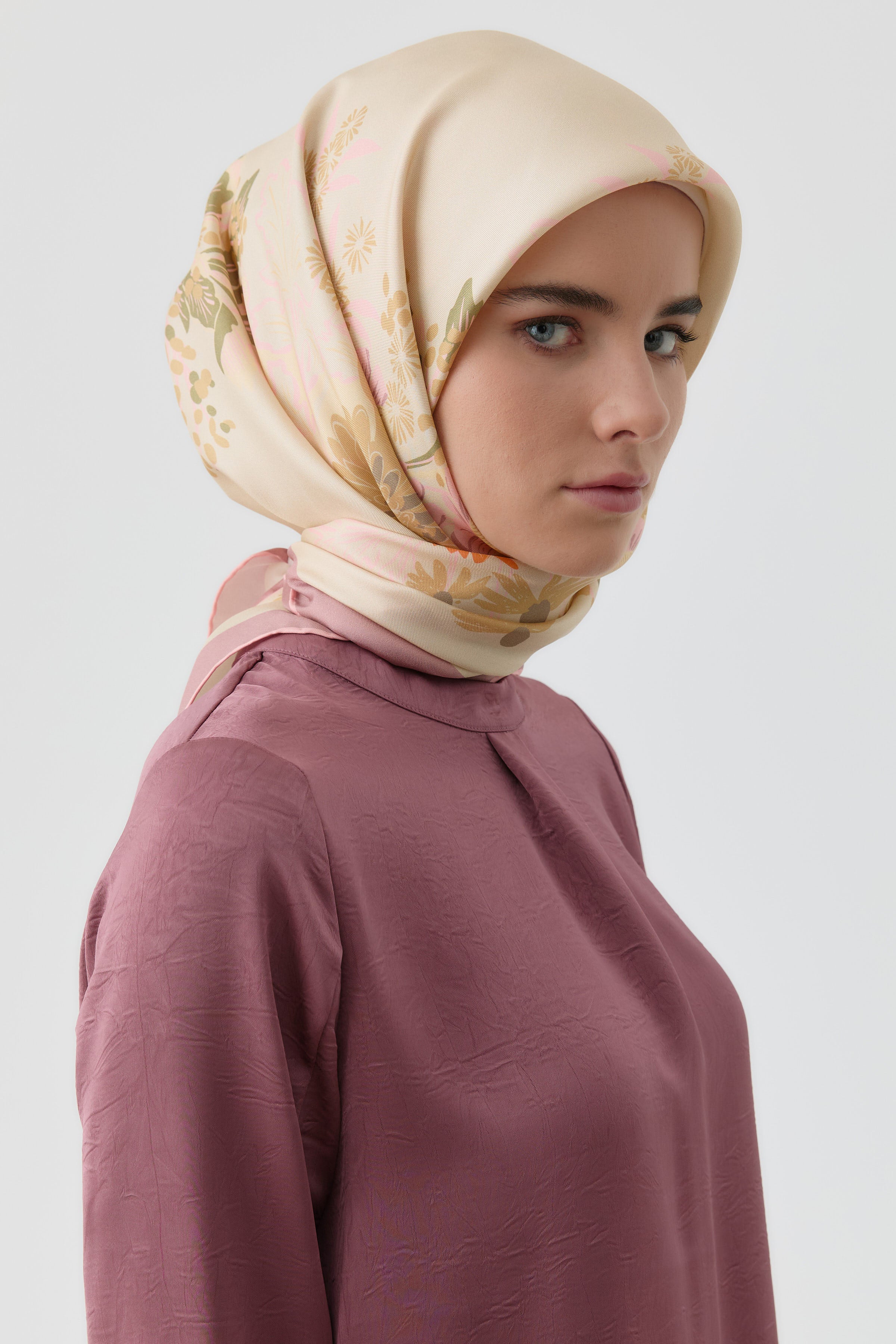 Feraye Twill İpek Eşarp - Gül Kurusu TUGBA