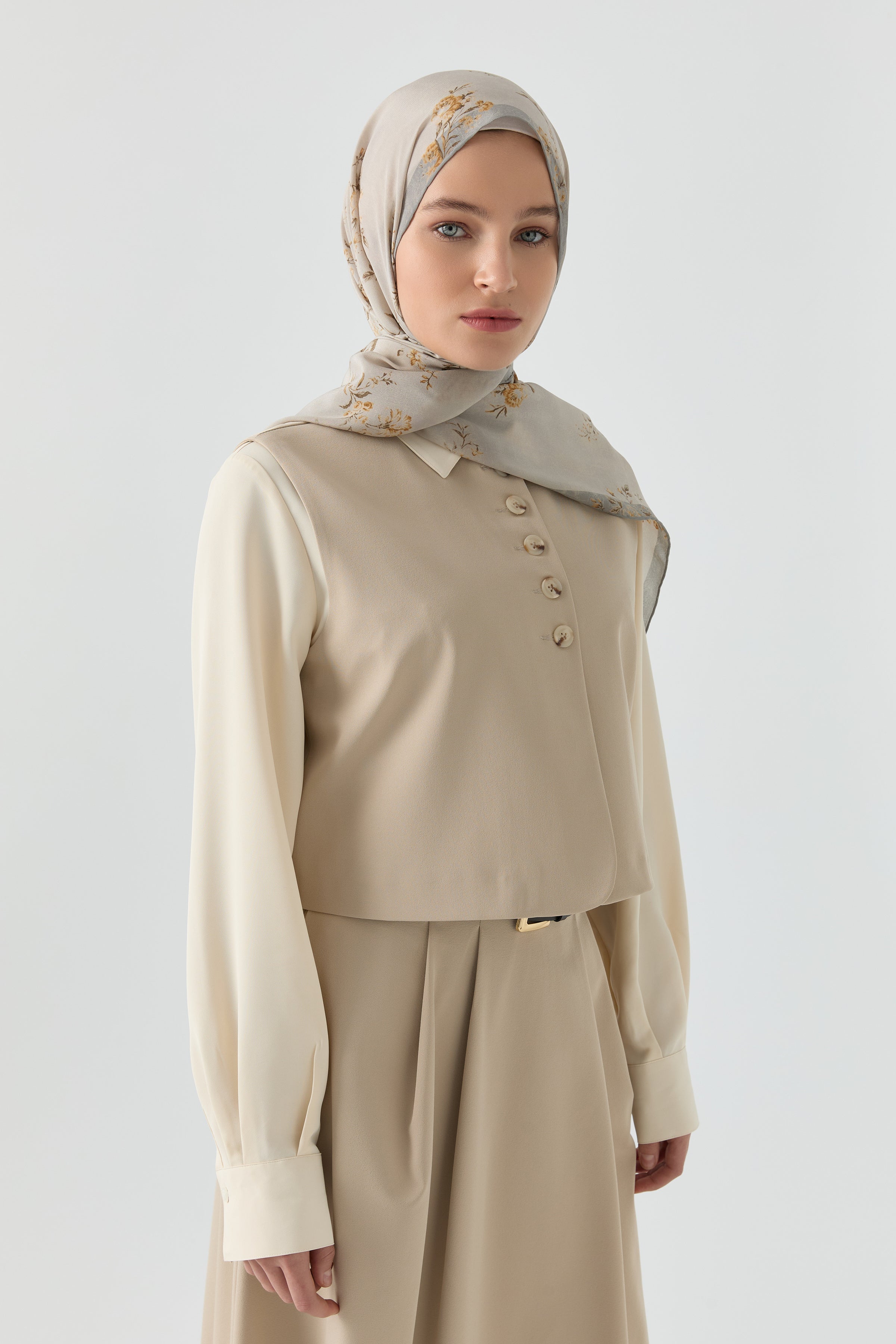 Yelek Etek Takım - Bej TUGBA