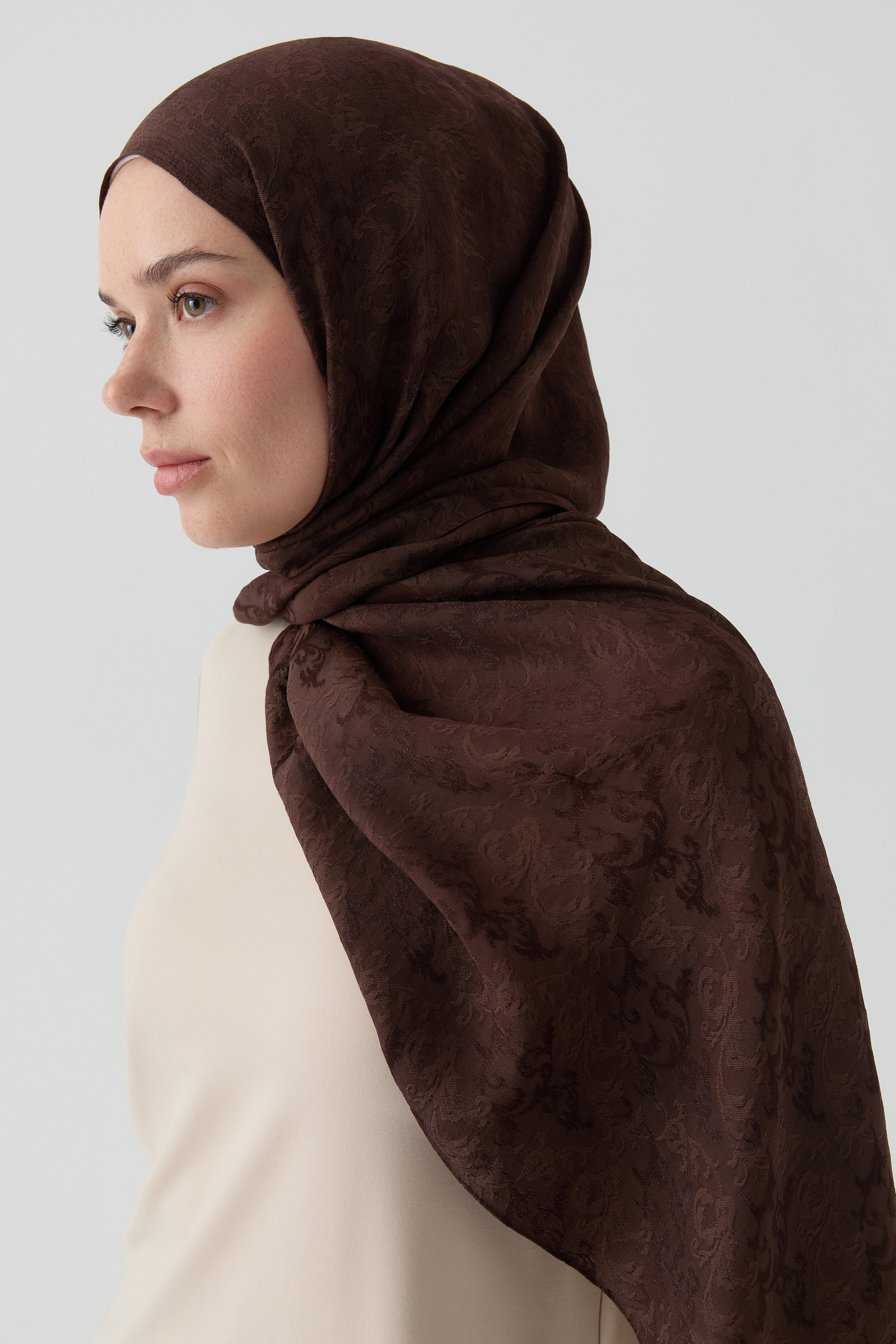 Motifli Jakar Şal - Koyu Kahve TUGBA