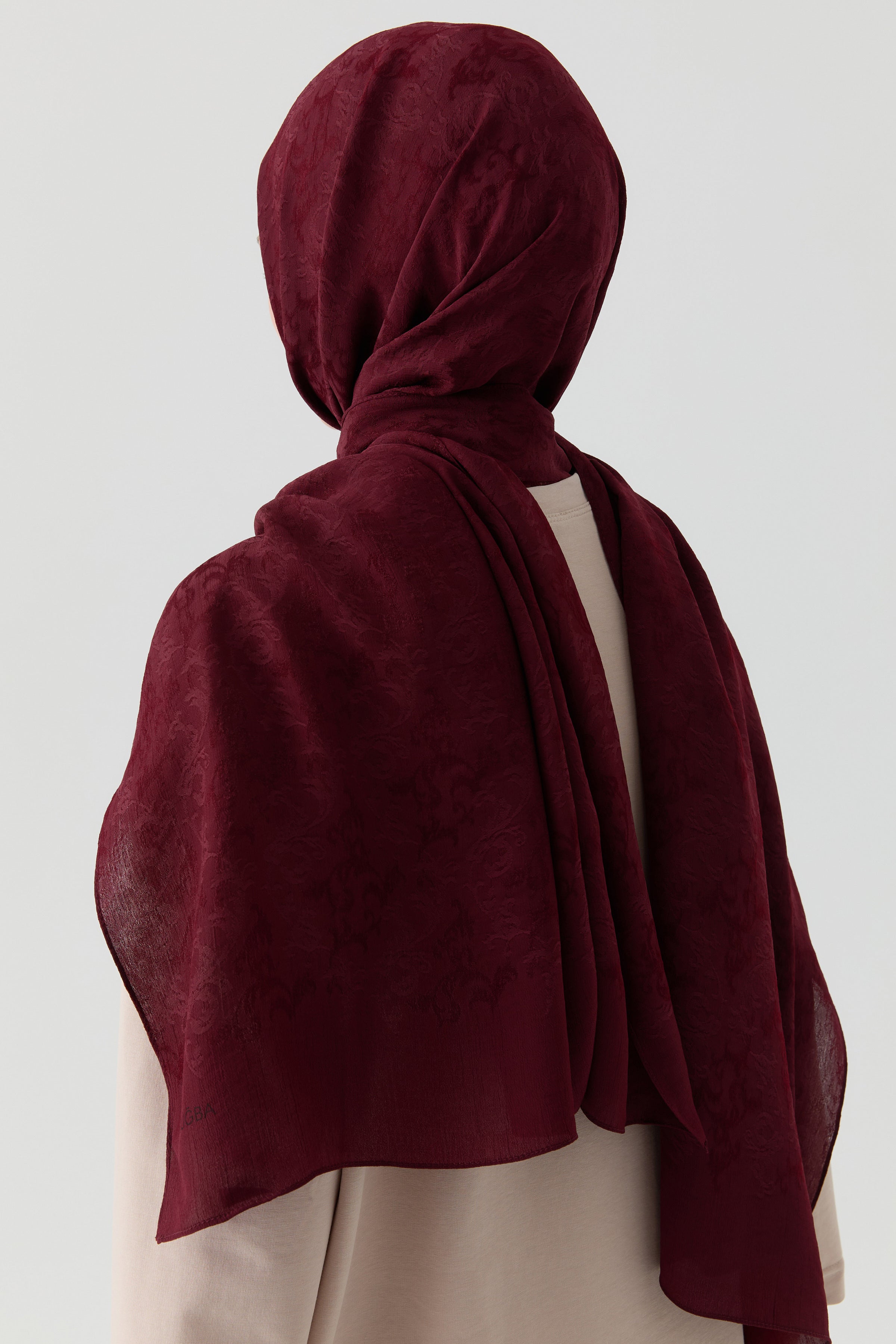 Motifli Jakar Şal - Bordo TUGBA