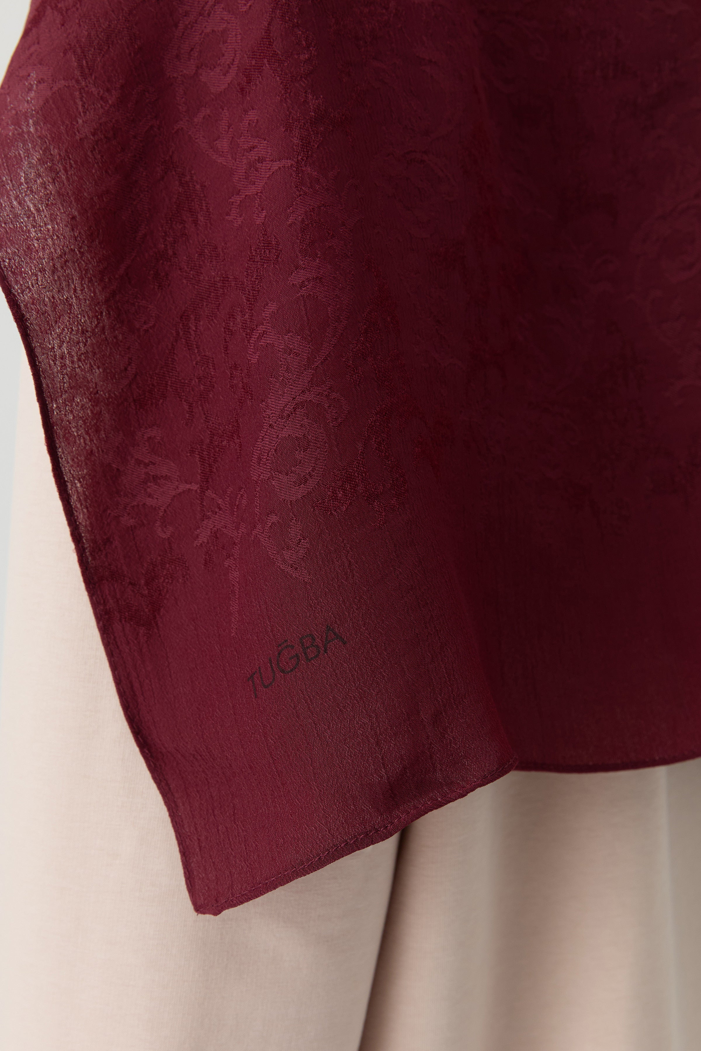 Motifli Jakar Şal - Bordo TUGBA