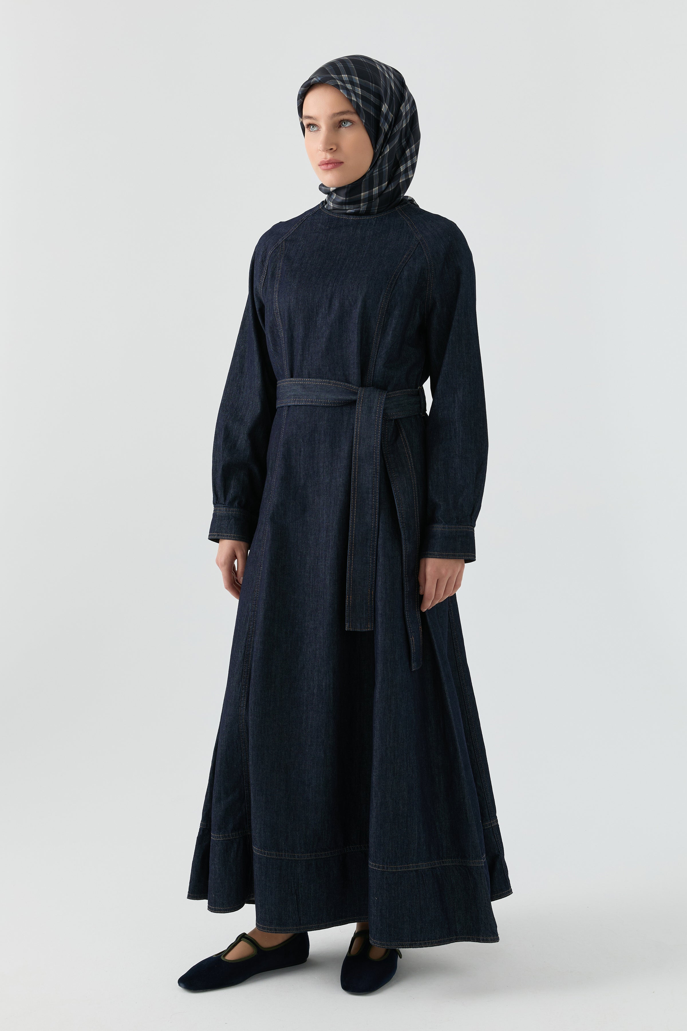 Denim Elbise - Lacivert TUGBA