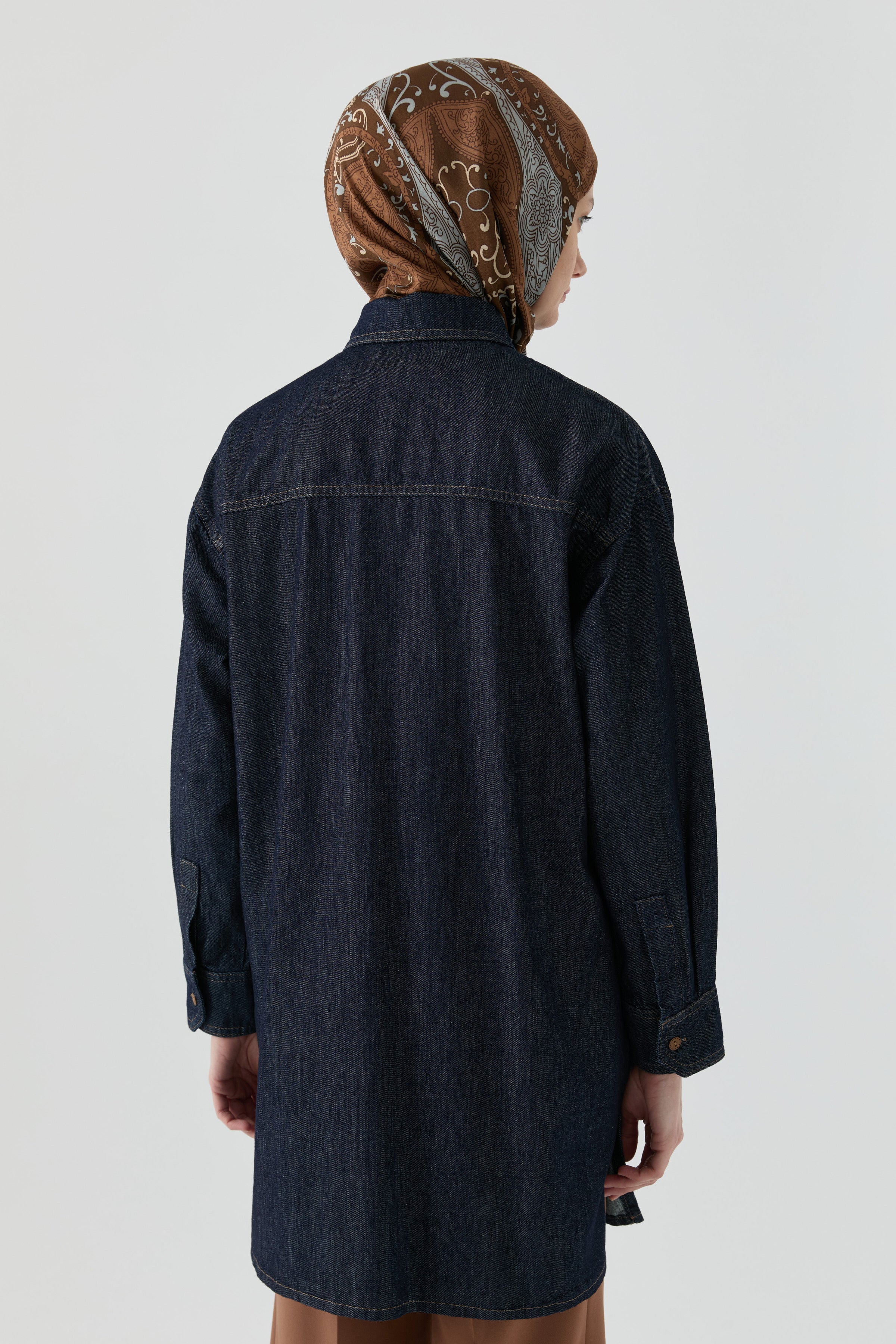 Simetrik Cep Detaylı Denim Tunik - Lacivert TUGBA