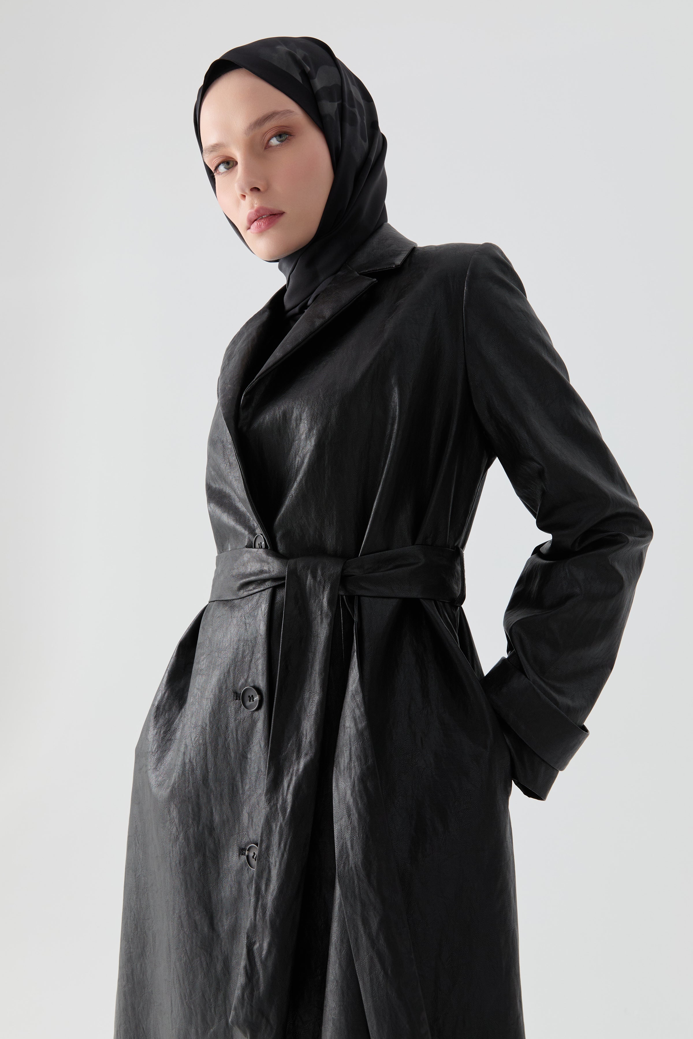 Deri Trençkot - Siyah TUGBA