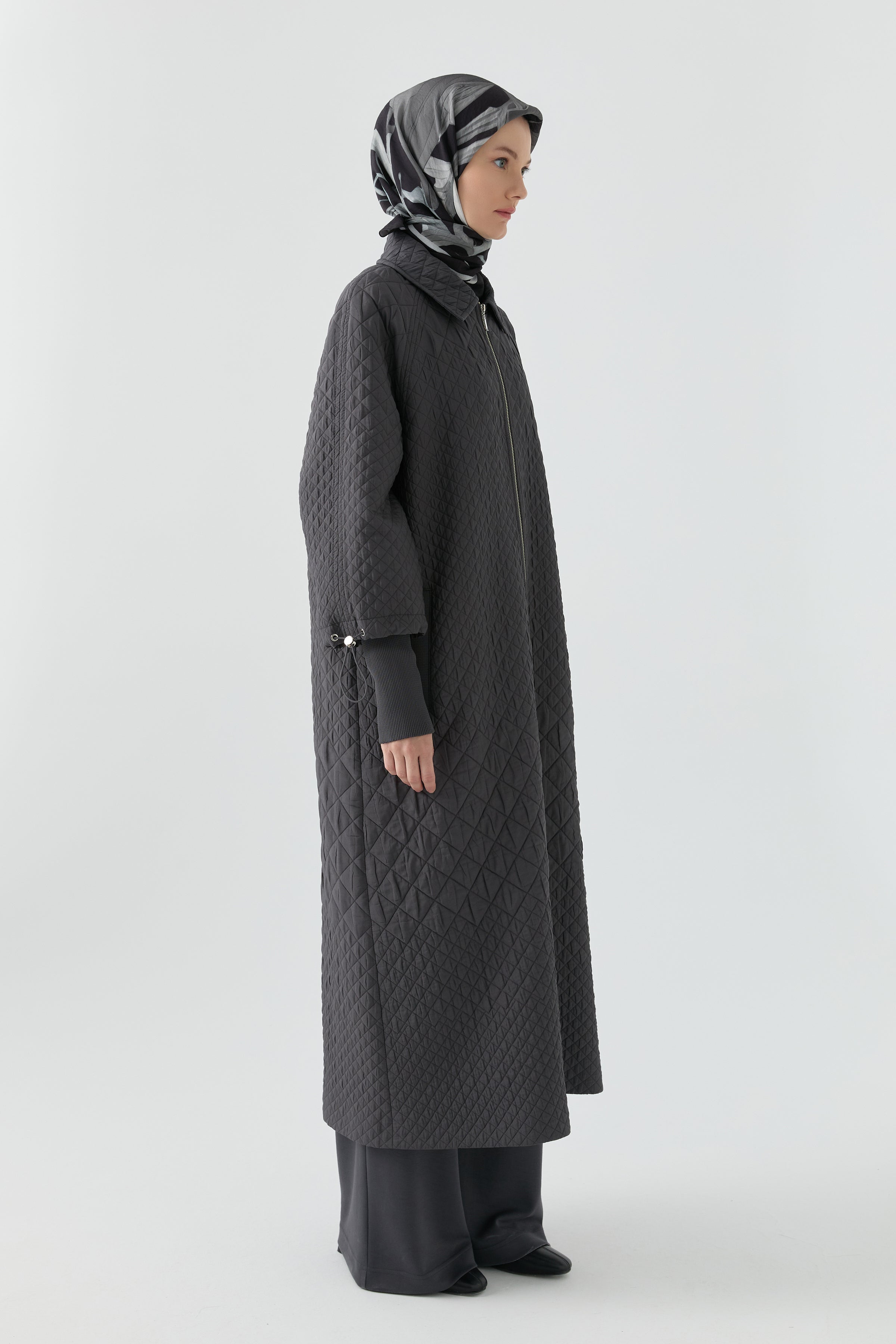 Kol Detaylı Kapitone Pardesü - Antrasit TUGBA