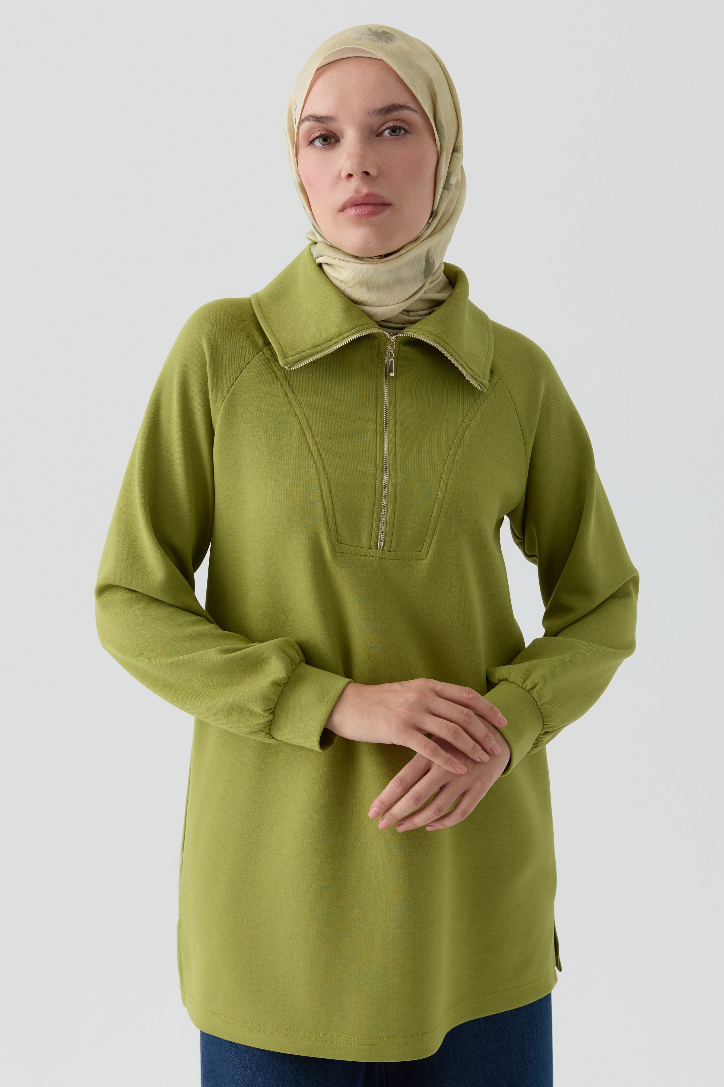 Örme Reglan Kollu Sweatshirt - Olive TUGBA