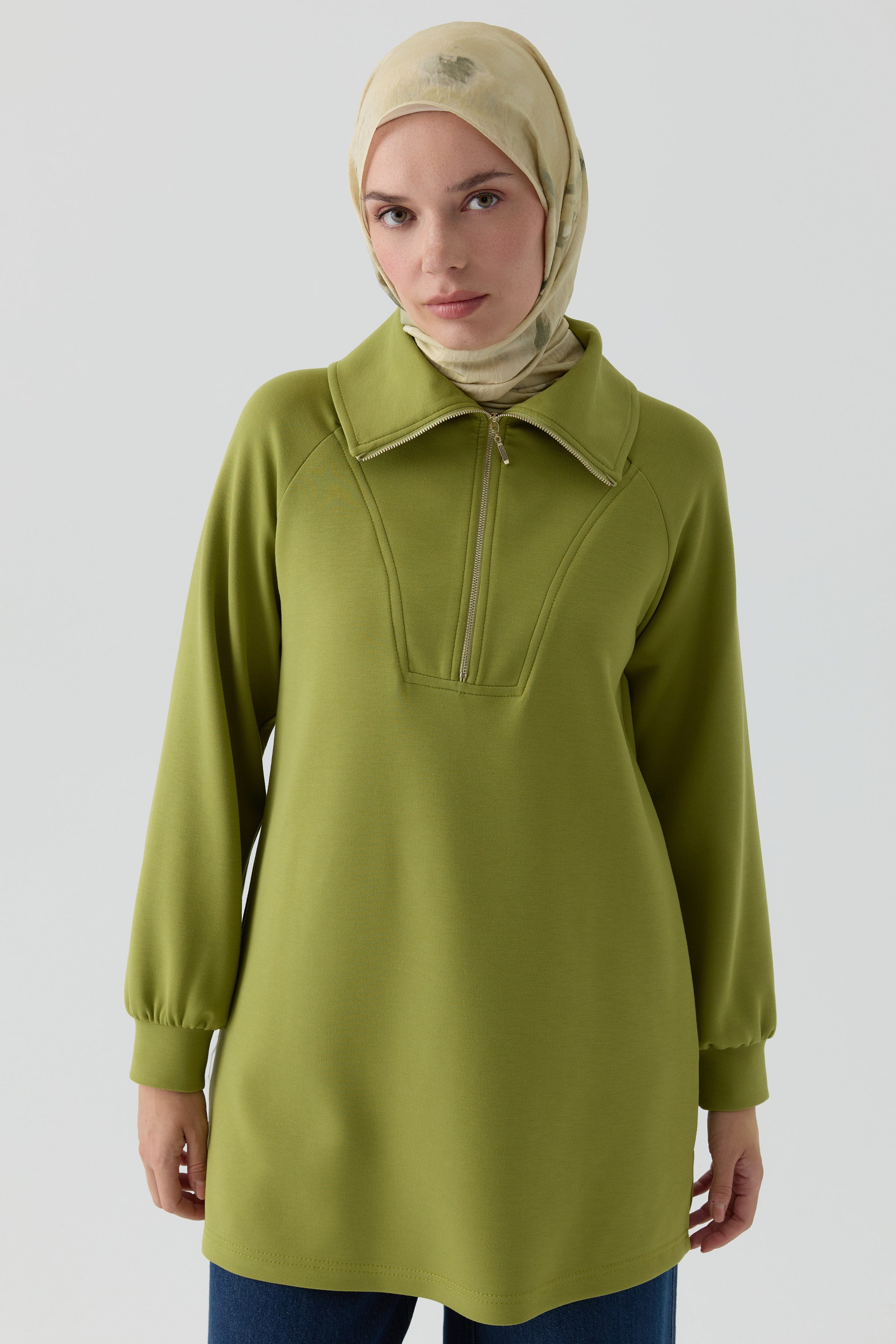 Örme Reglan Kollu Sweatshirt - Olive TUGBA