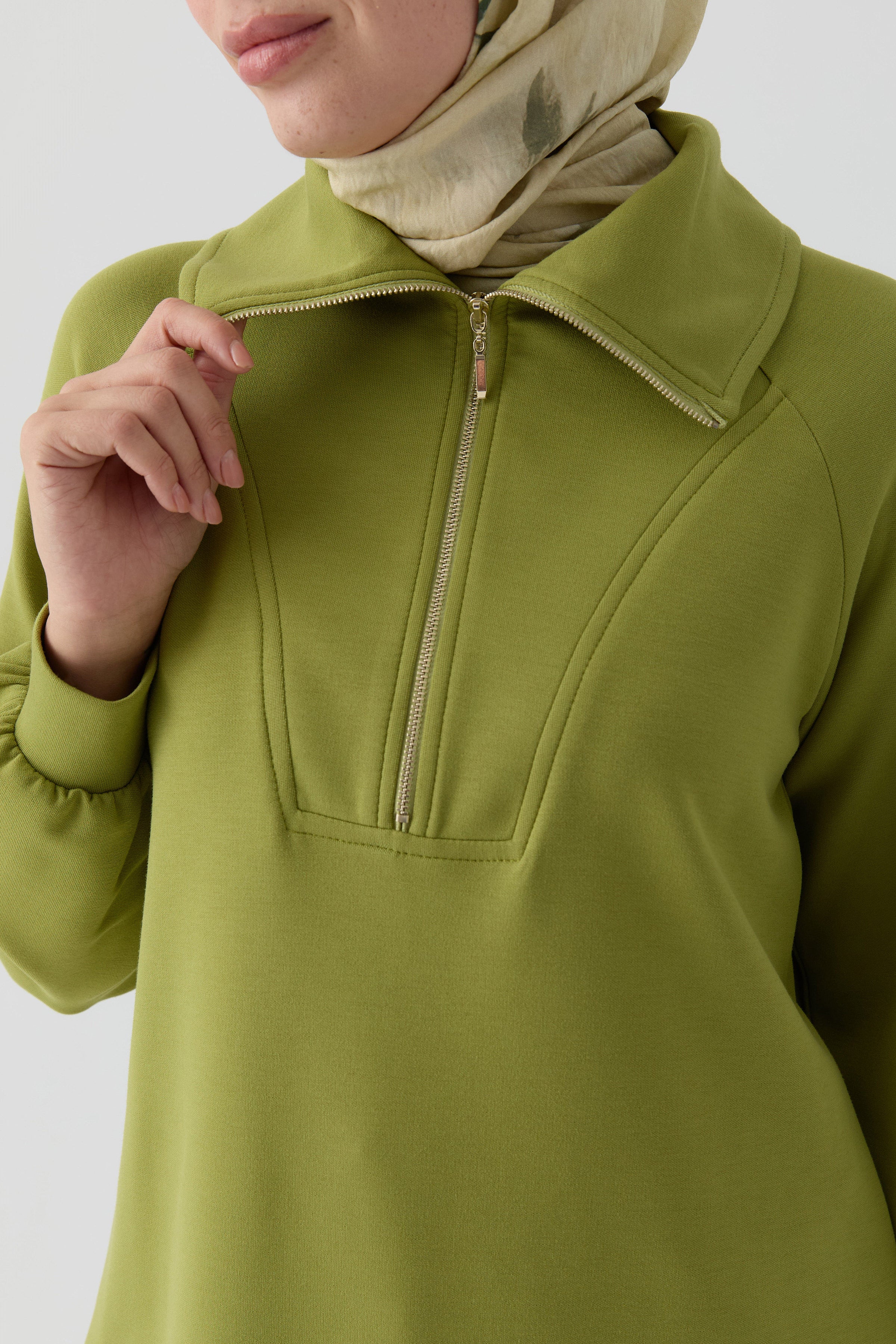 Örme Reglan Kollu Sweatshirt - Olive TUGBA