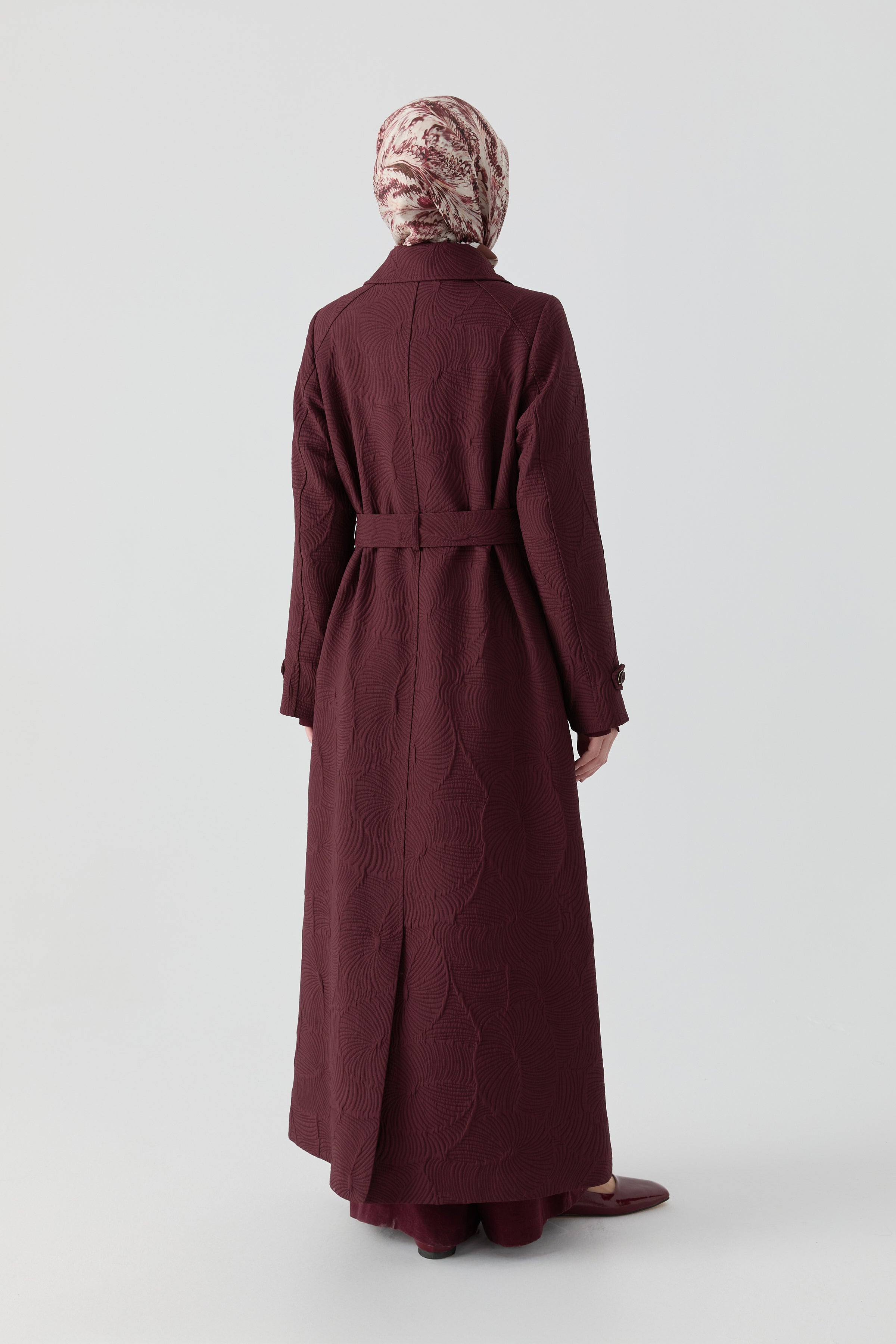 Kol Bant Detaylı Kapitone Pardesü - Mürdüm TUGBA