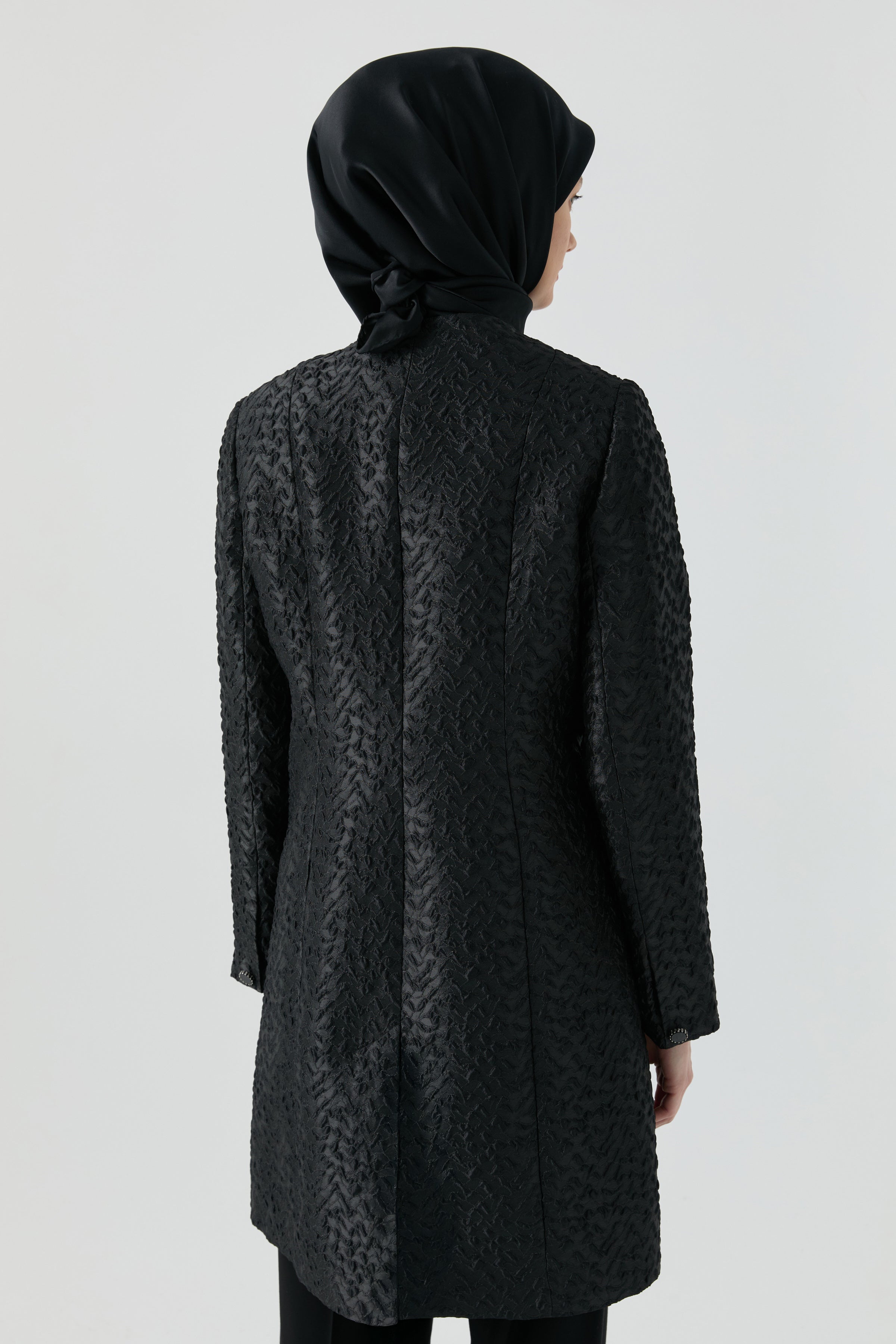 Uzun Jakar Ceket - Siyah TUGBA