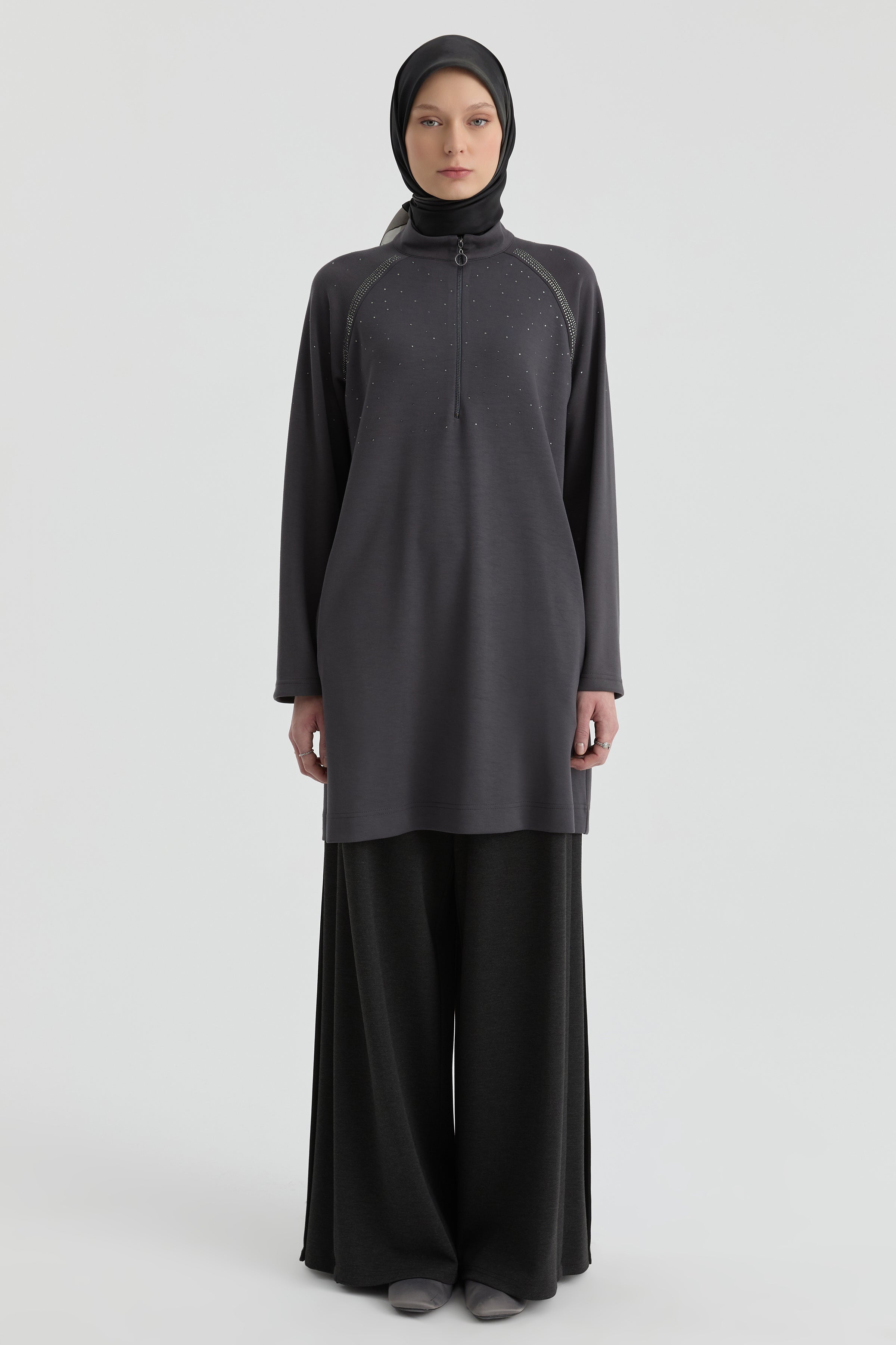 Aller Detaylı Örme Pantolon - Antrasit TUGBA