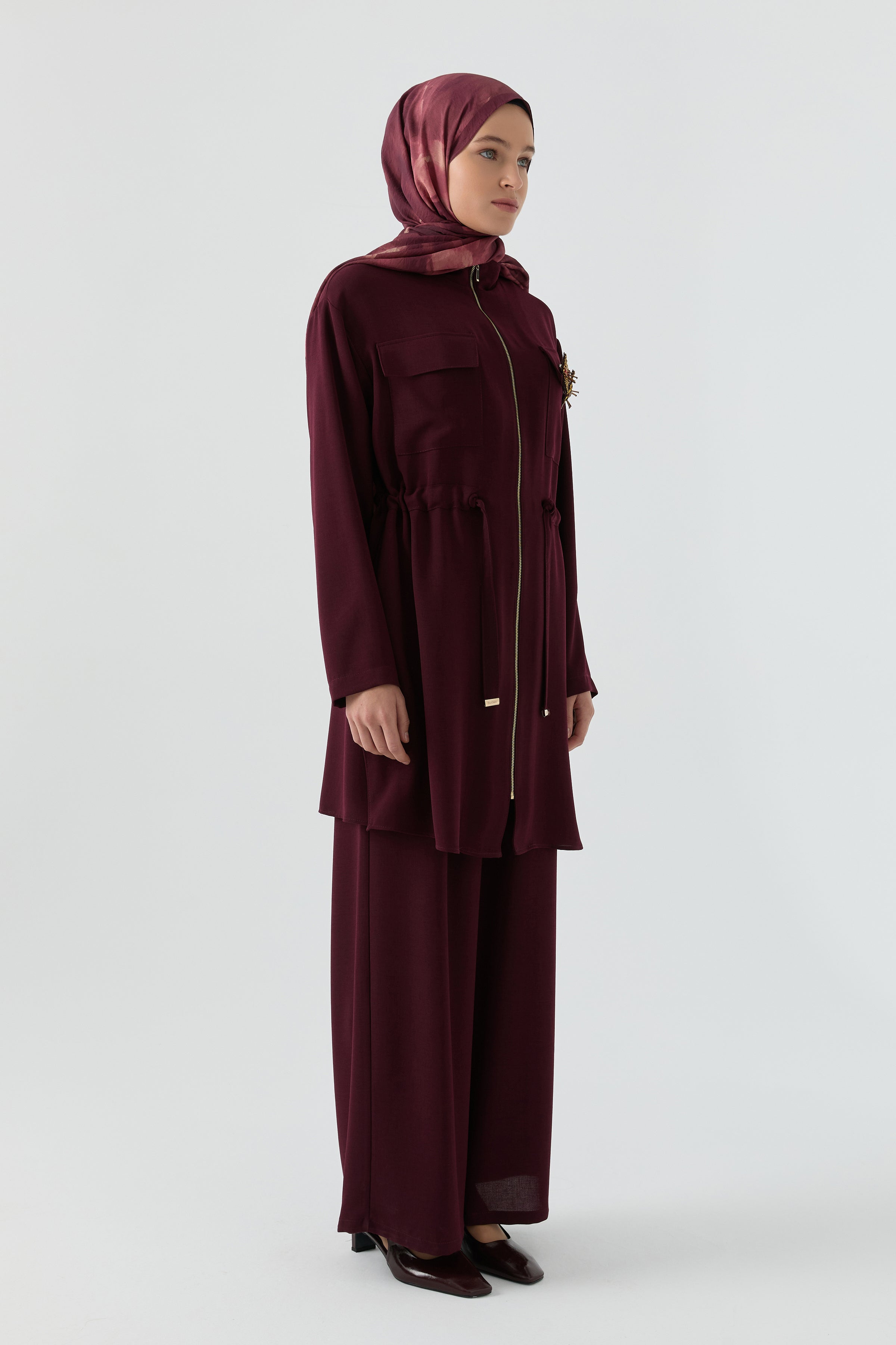 Aplike Cep Detaylı Takım - Bordo TUGBA