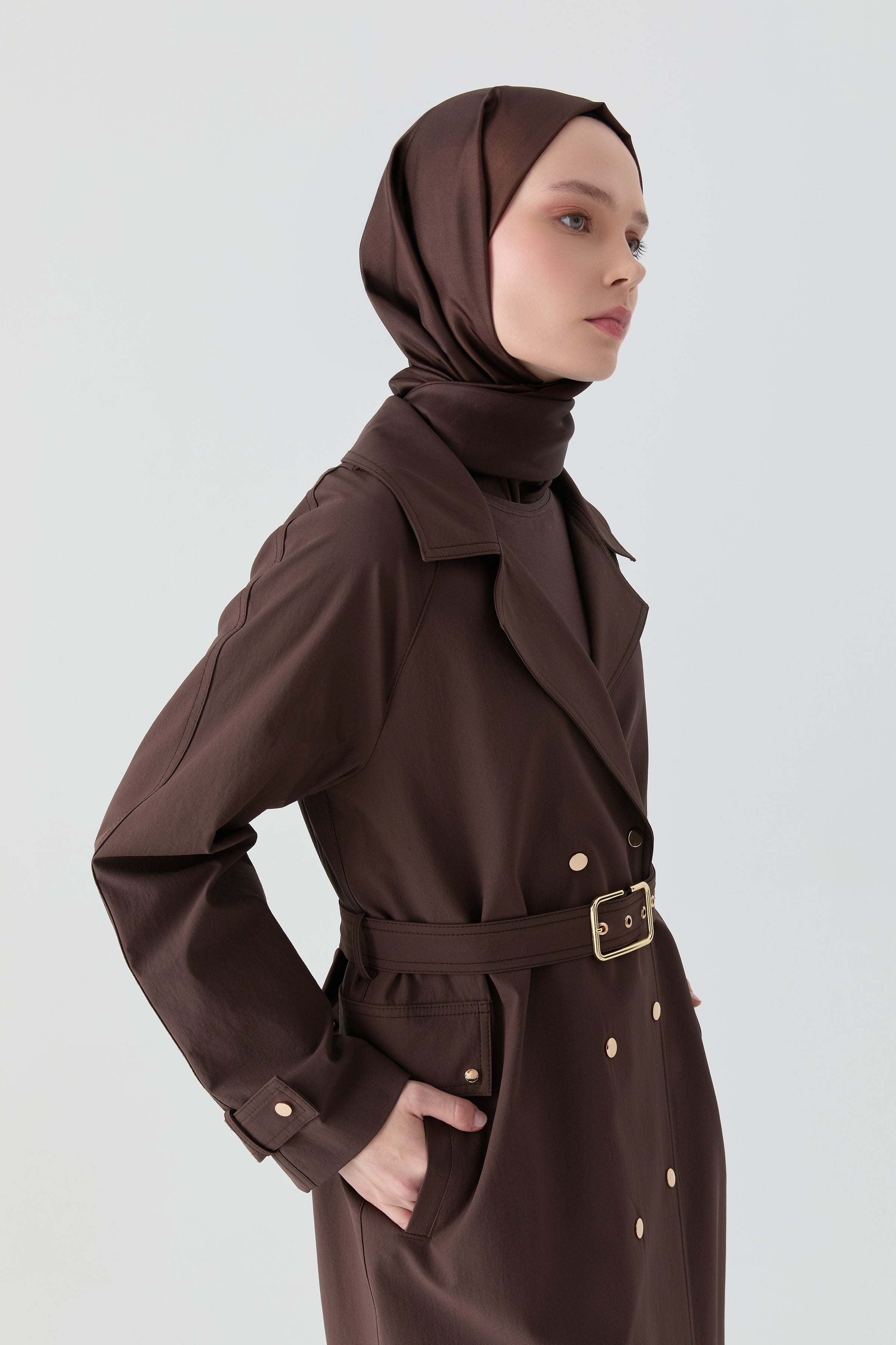 Çıtçıt Kapamalı Trençkot - Kahve TUGBA