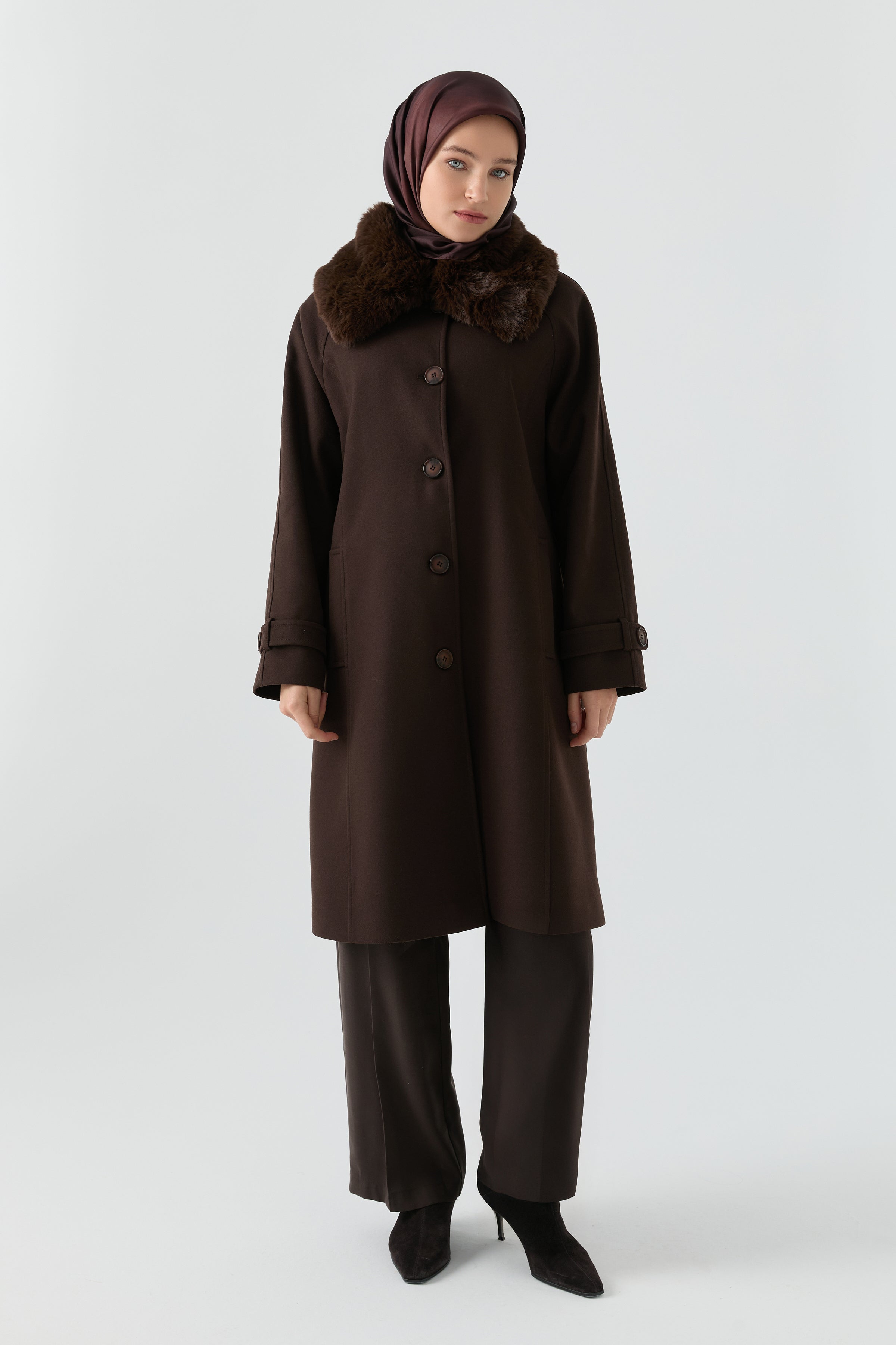 Reglan Kol Bant Detaylı Kaban - Kahve TUGBA