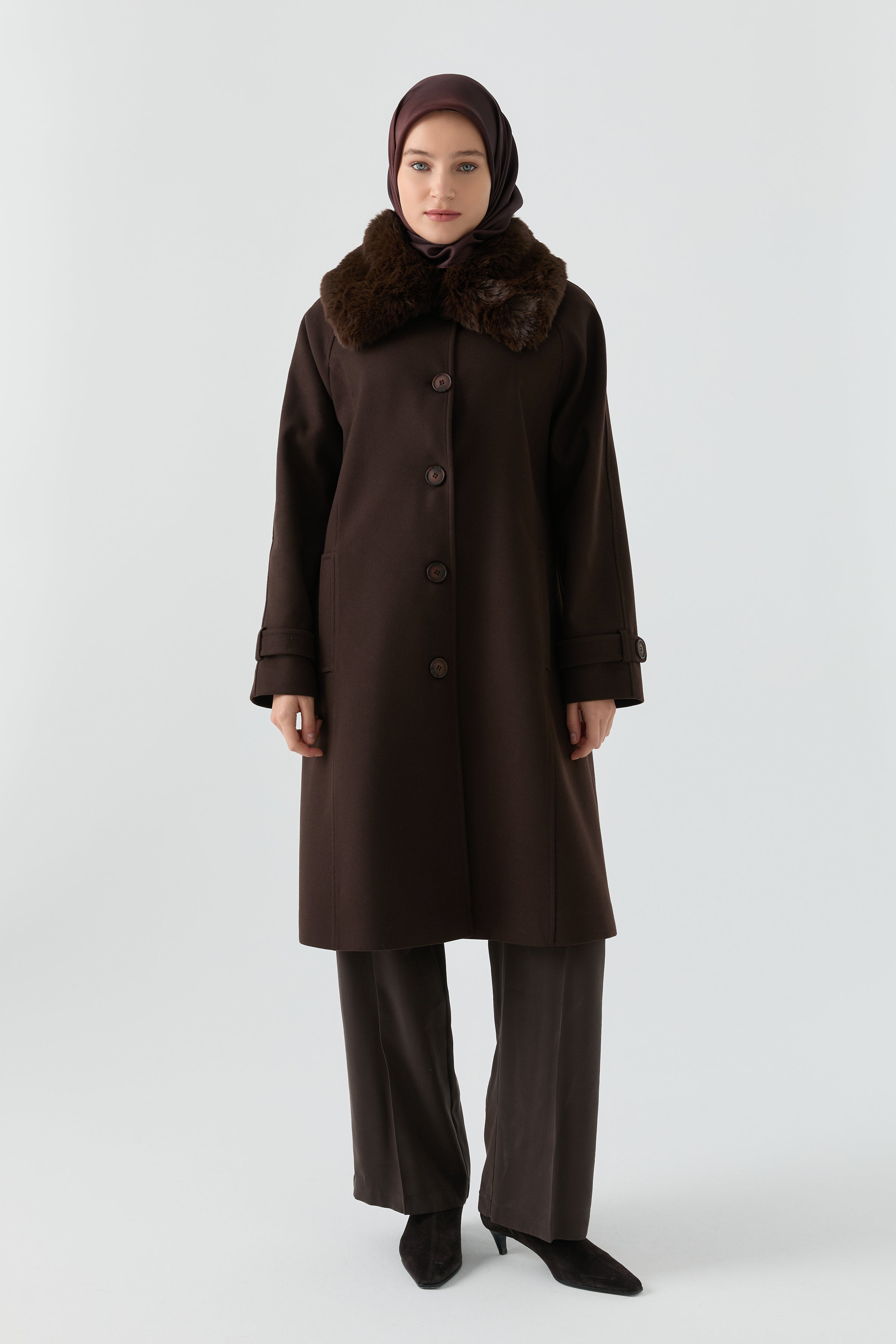 Reglan Kol Bant Detaylı Kaban - Kahve TUGBA