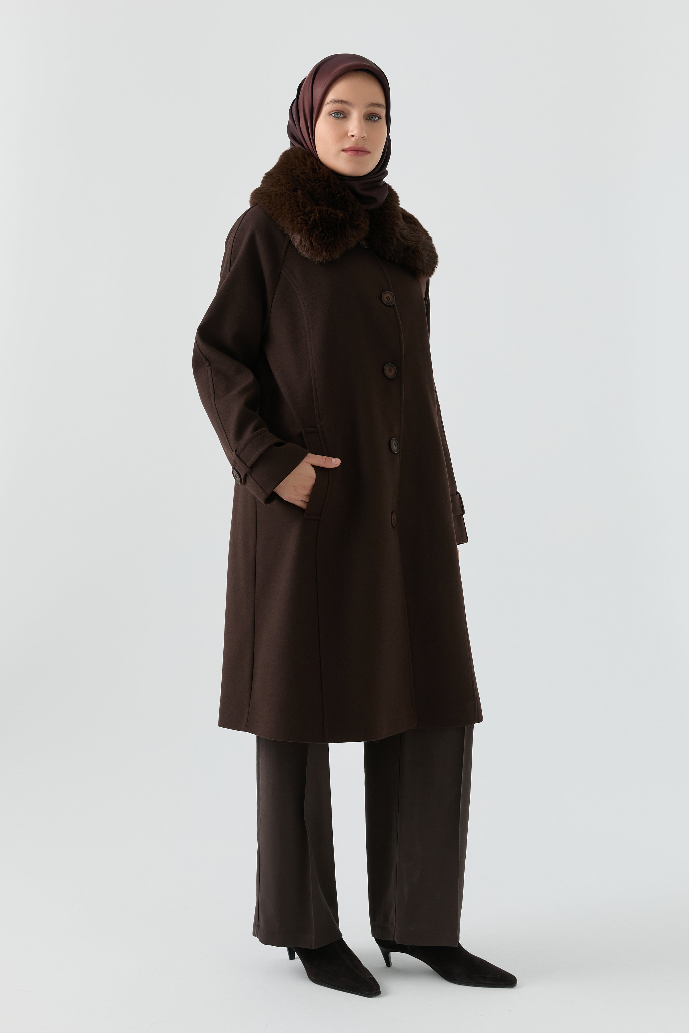 Reglan Kol Bant Detaylı Kaban - Kahve TUGBA