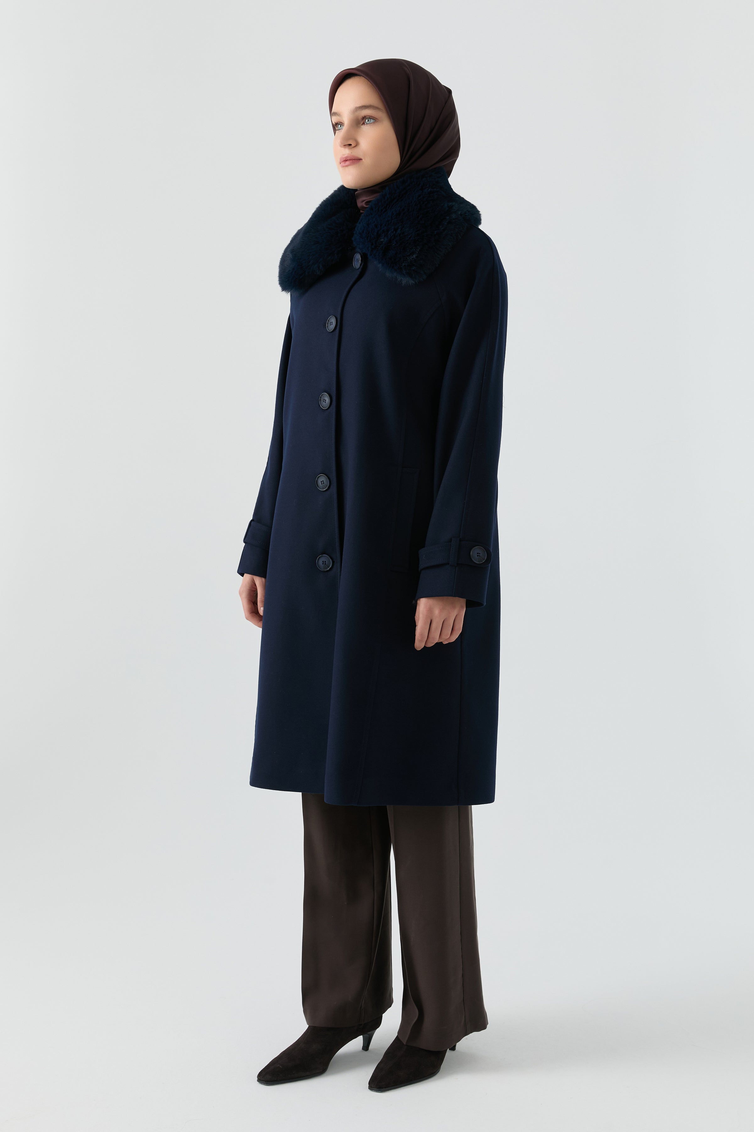 Reglan Kol Bant Detaylı Kaban - Lacivert TUGBA