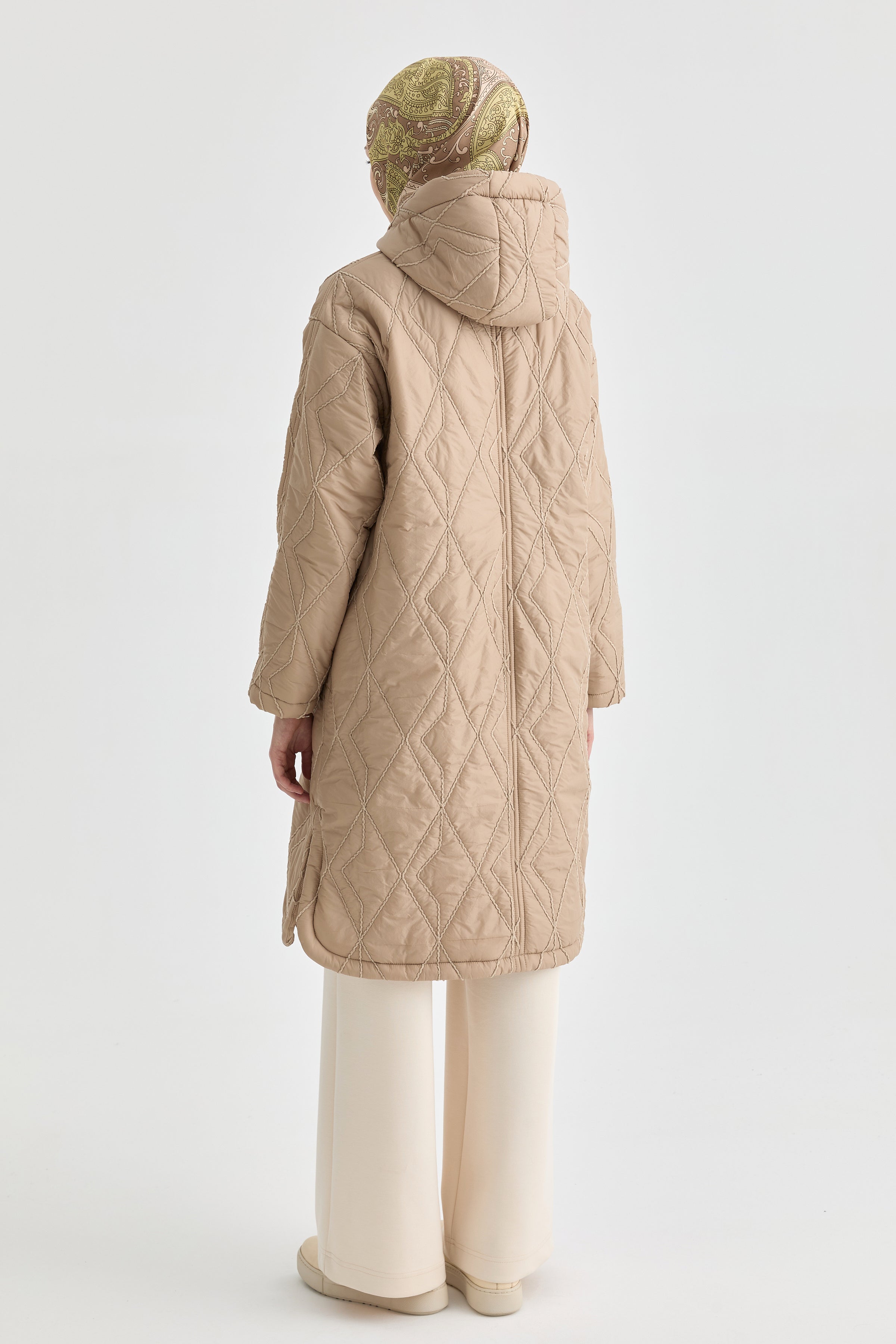 Kapüşonlu Kapitone Kaban - Bej TUGBA