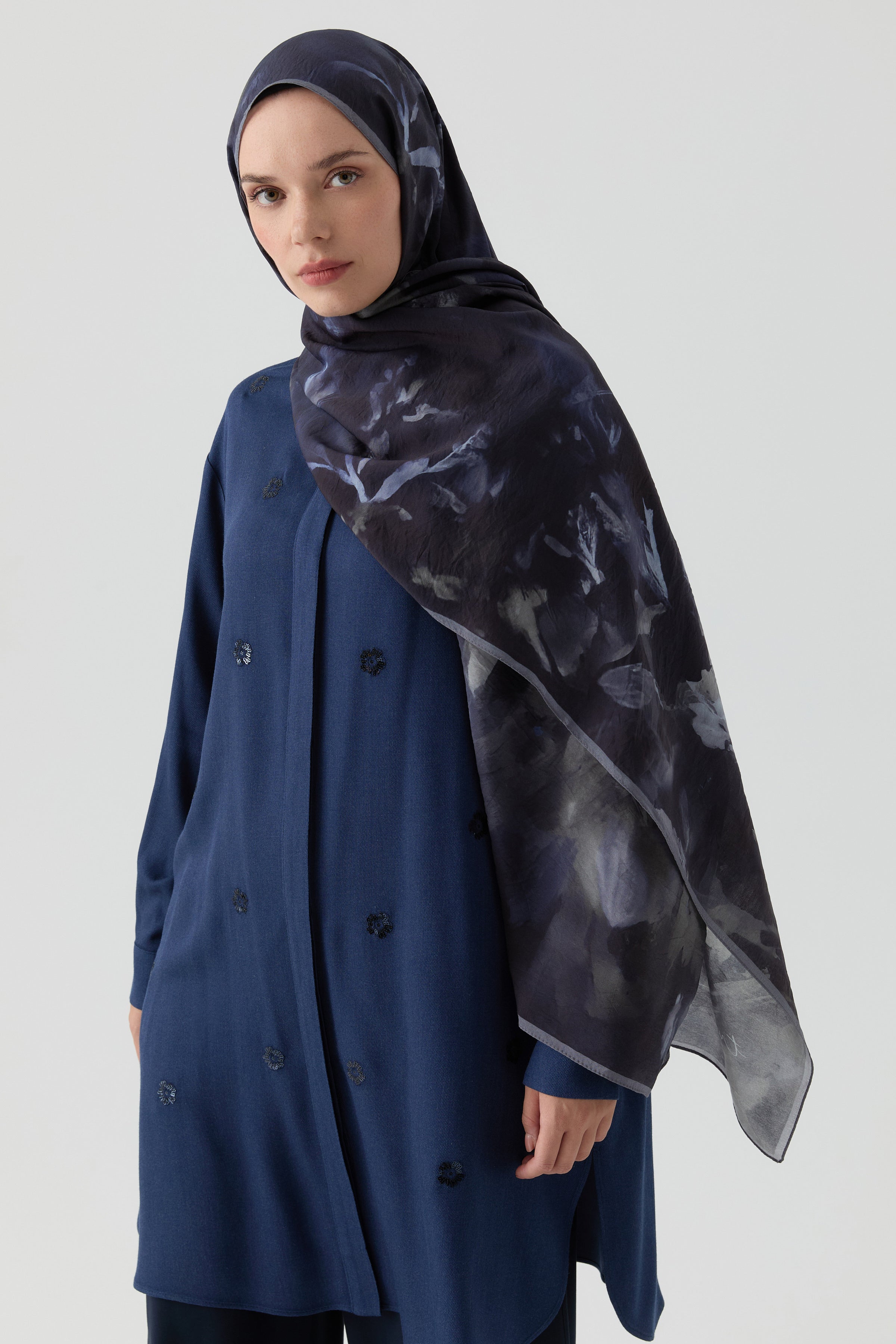 Hülya Natural Şal - Lacivert TUGBA
