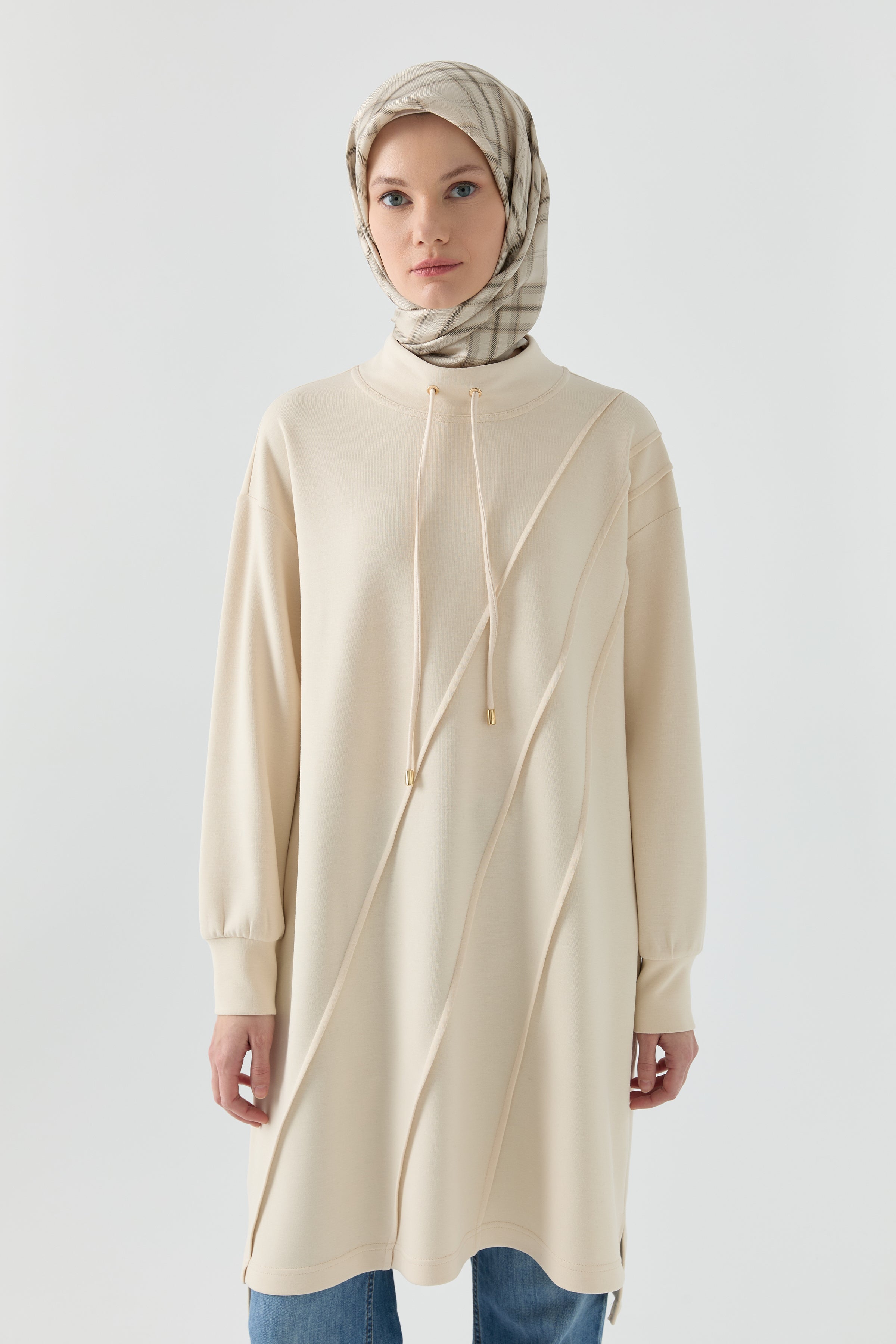 Nervür Detaylı Tunik - Bej TUGBA