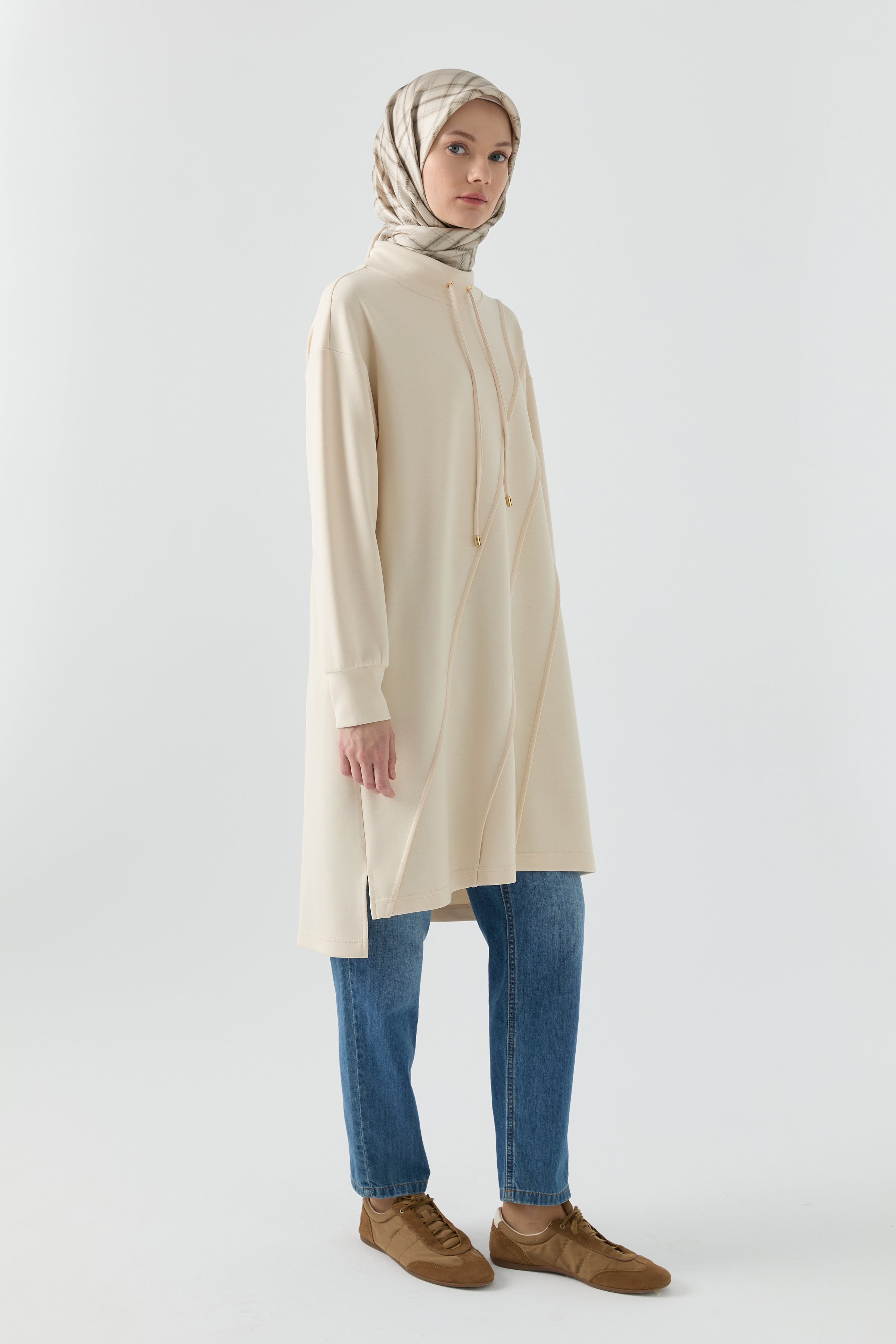 Nervür Detaylı Tunik - Bej TUGBA