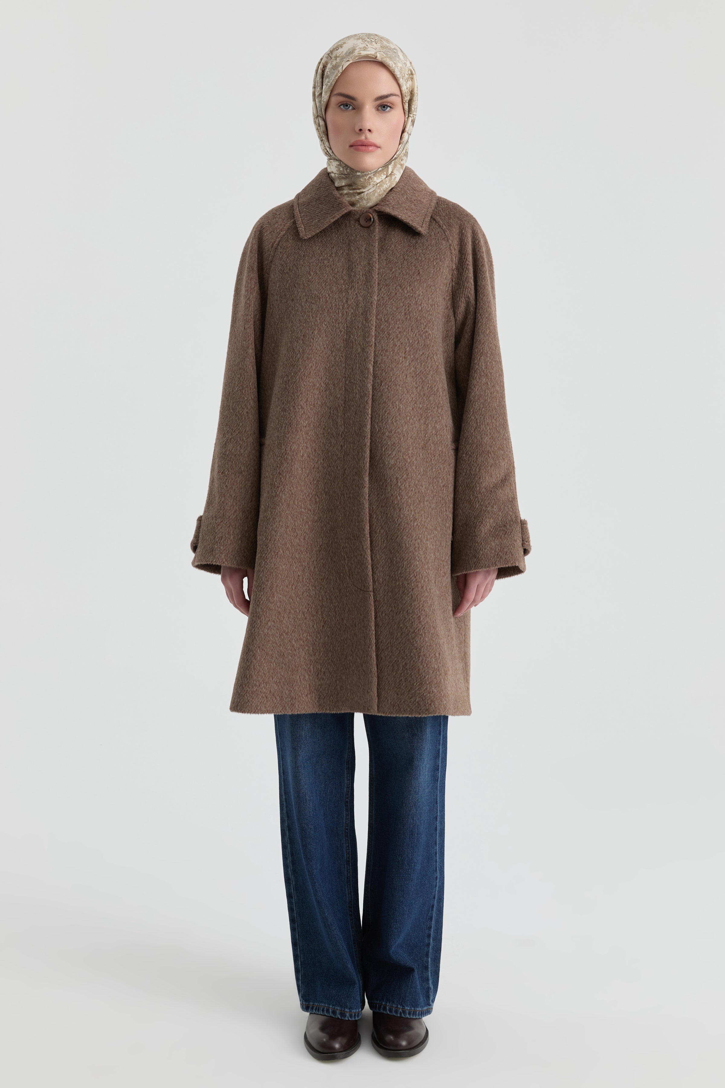 Gizli Pat Detaylı Kaban - Kahve TUGBA