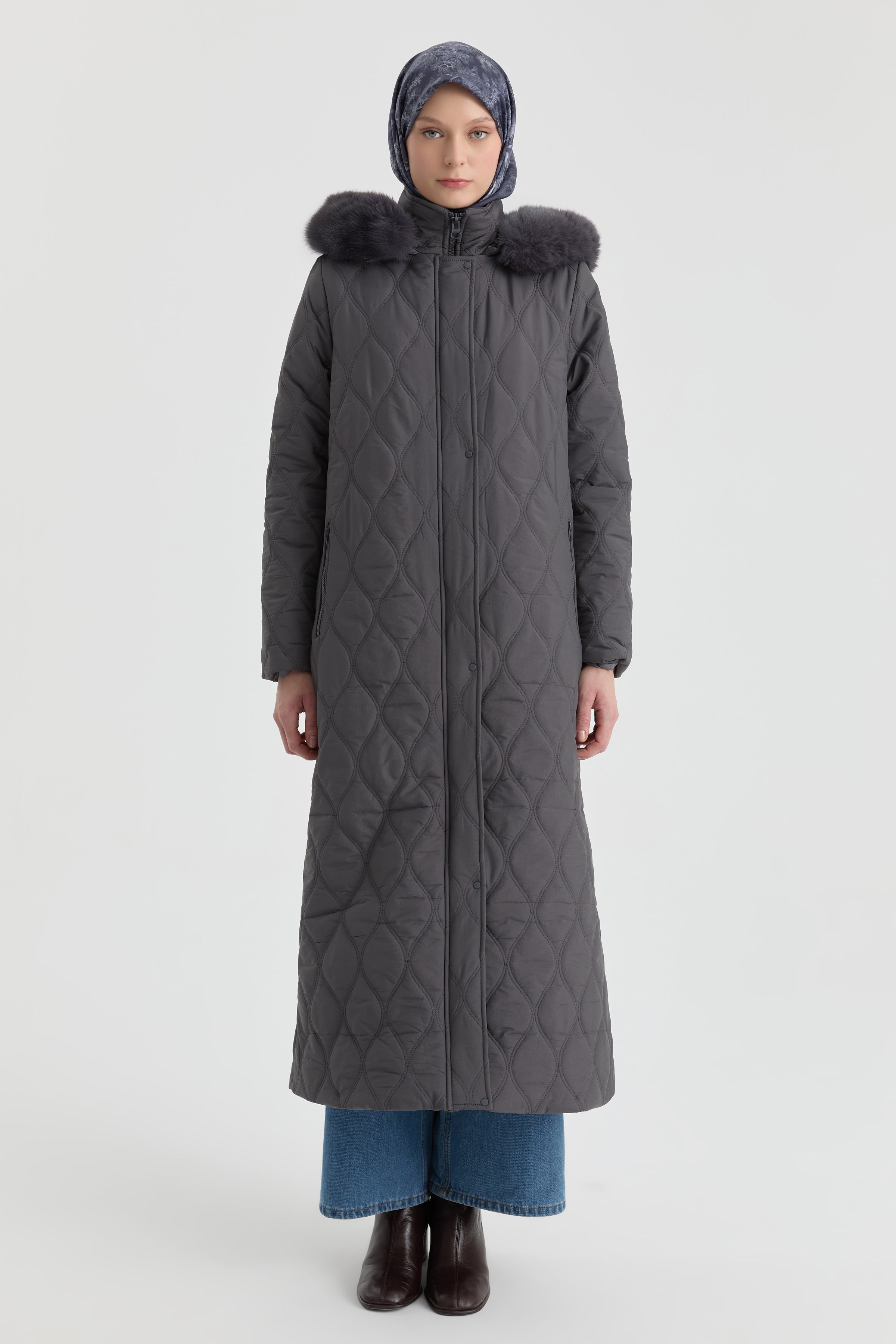 Kapüşonlu Manto - Antrasit TUGBA