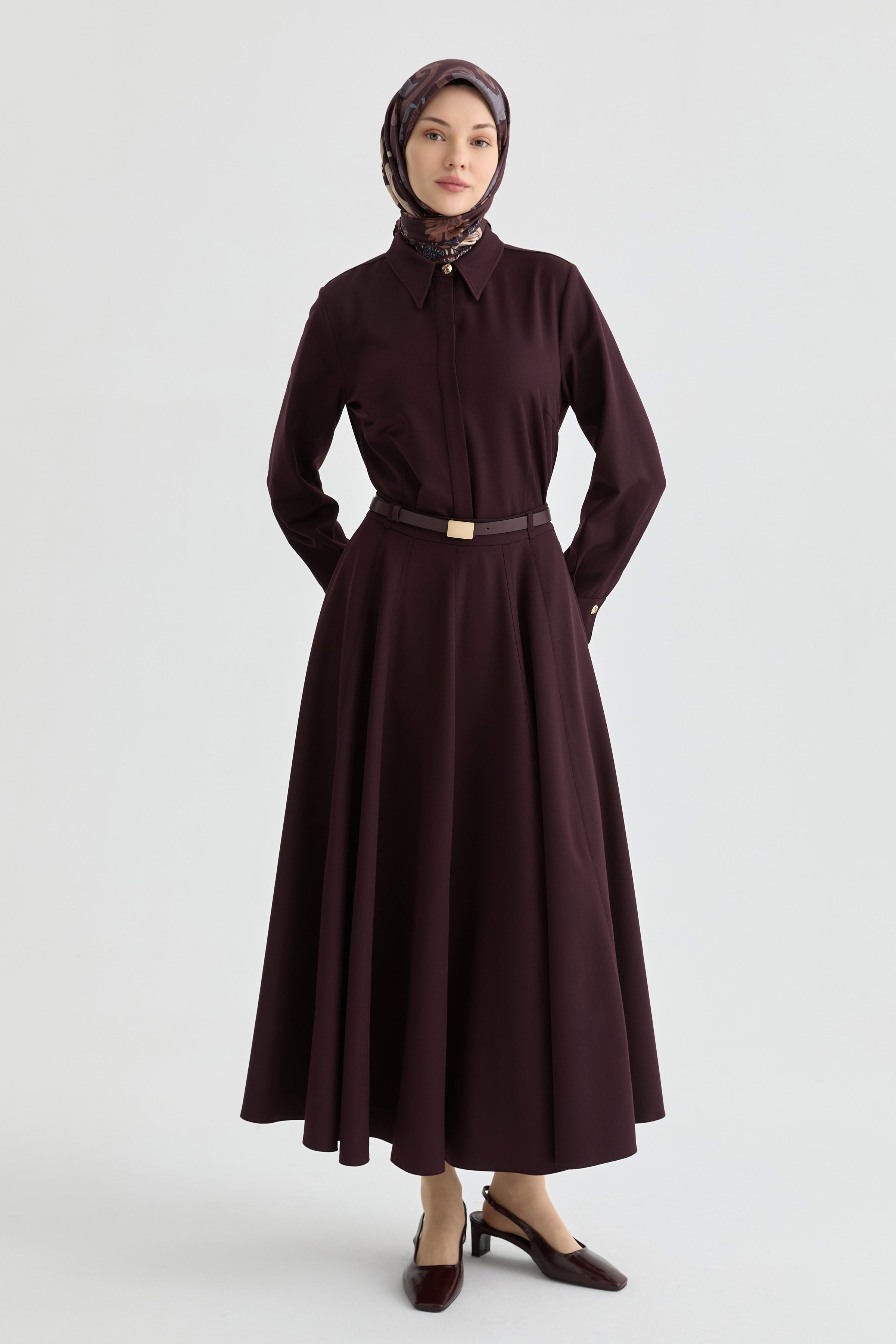 Kemerli Godeli Etek - Bordo TUGBA