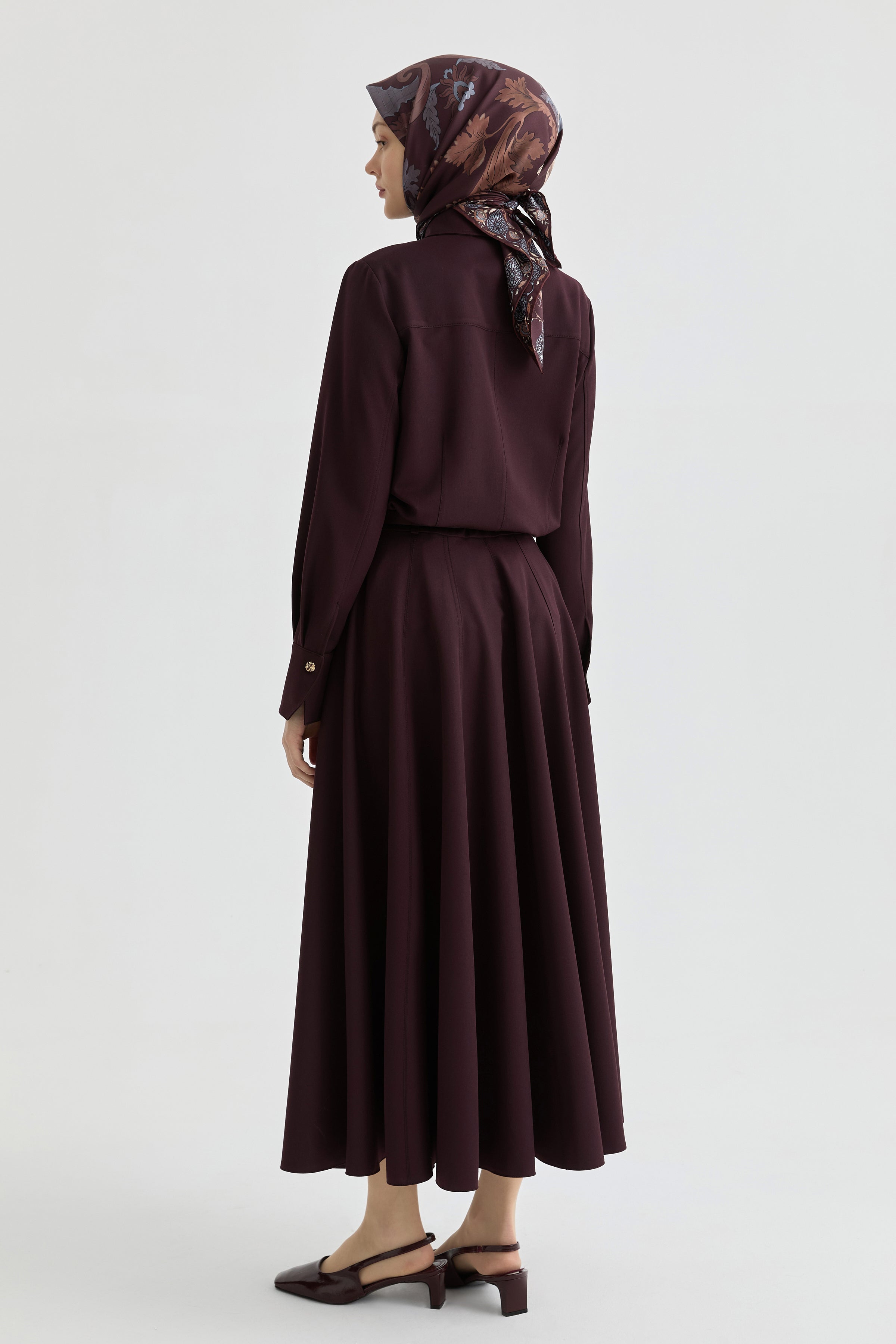 Kemerli Godeli Etek - Bordo TUGBA