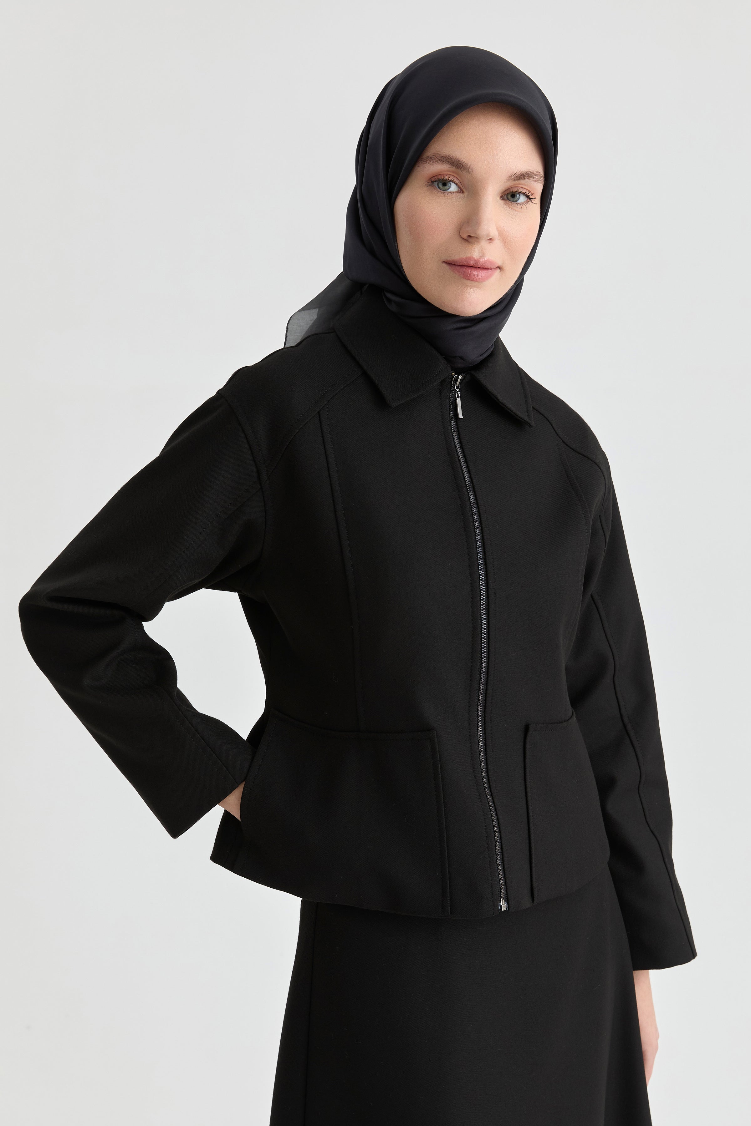 Kuplu Mini Ceket - Siyah TUGBA