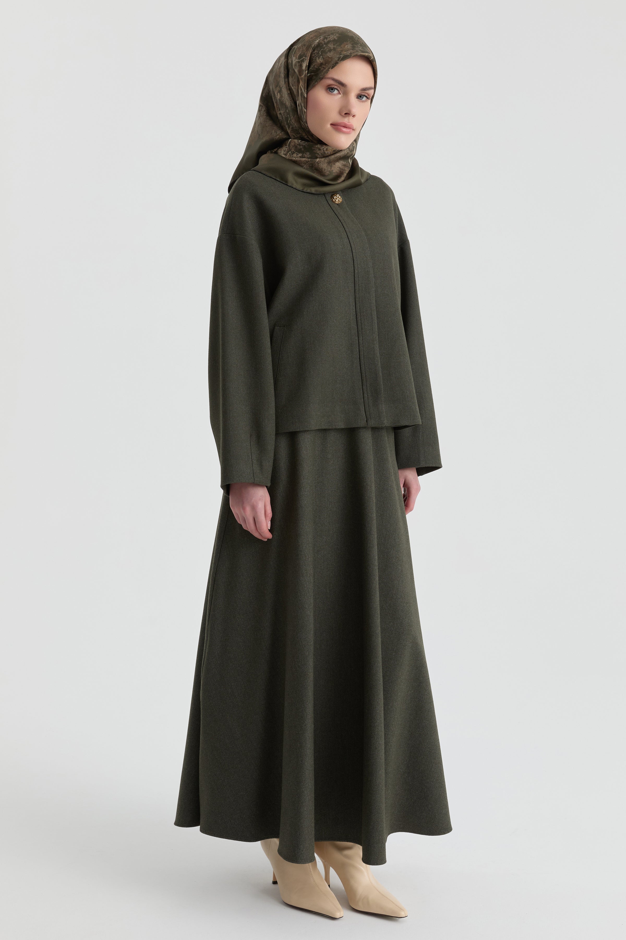 Düğme Detaylı Takım - Haki TUGBA