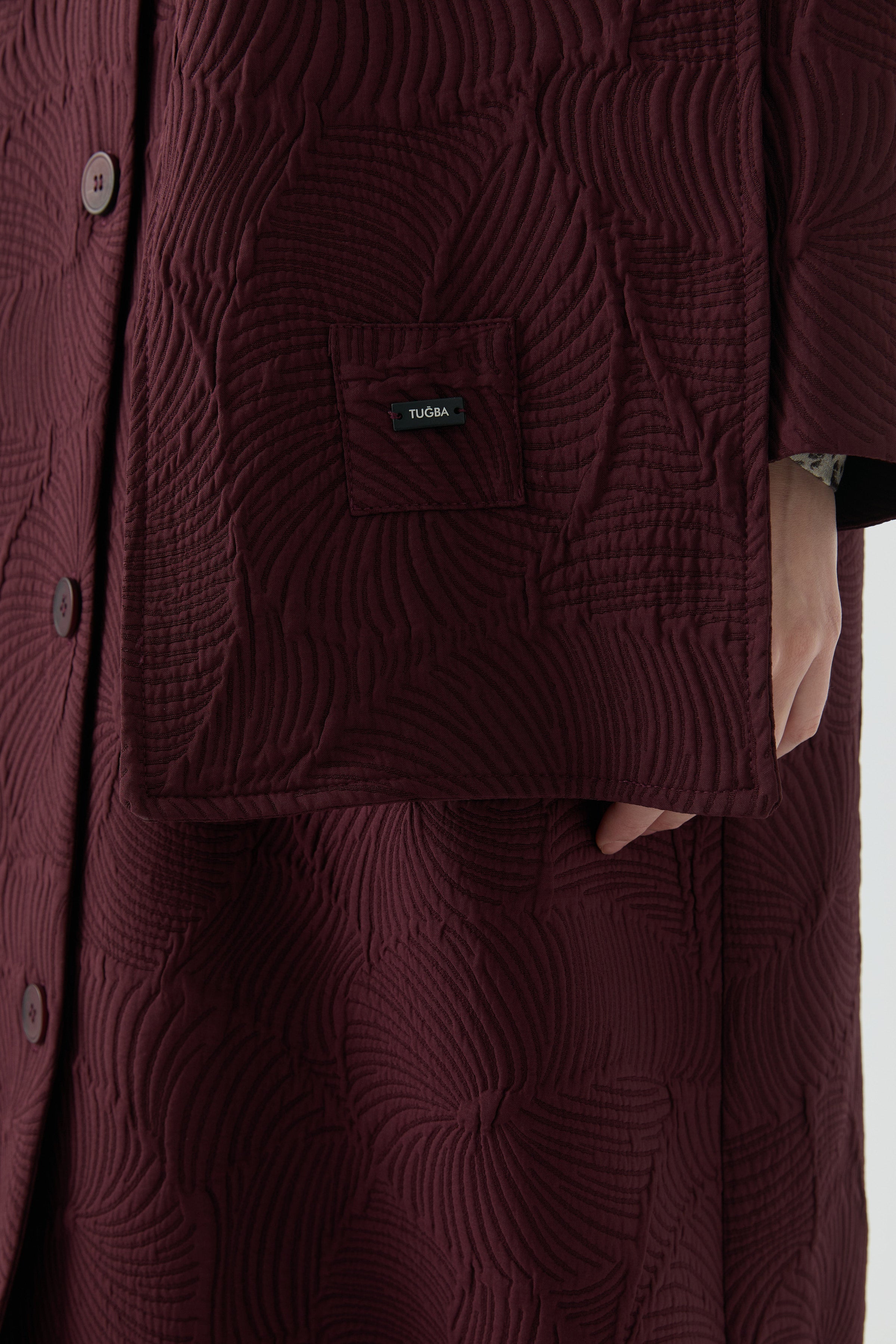 Kombinli Atkılı Kapitone Pardesü - Mürdüm TUGBA