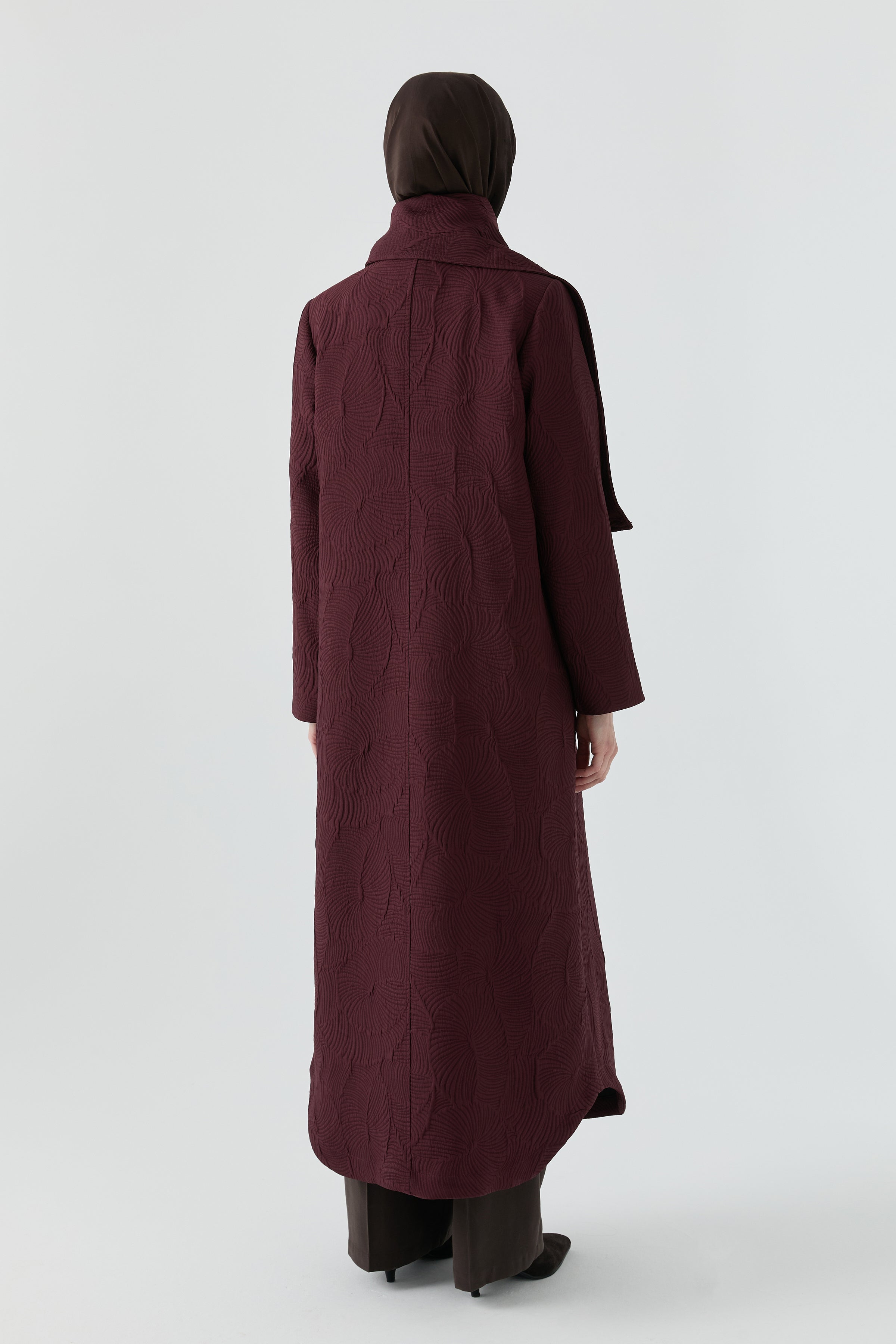 Kombinli Atkılı Kapitone Pardesü - Mürdüm TUGBA