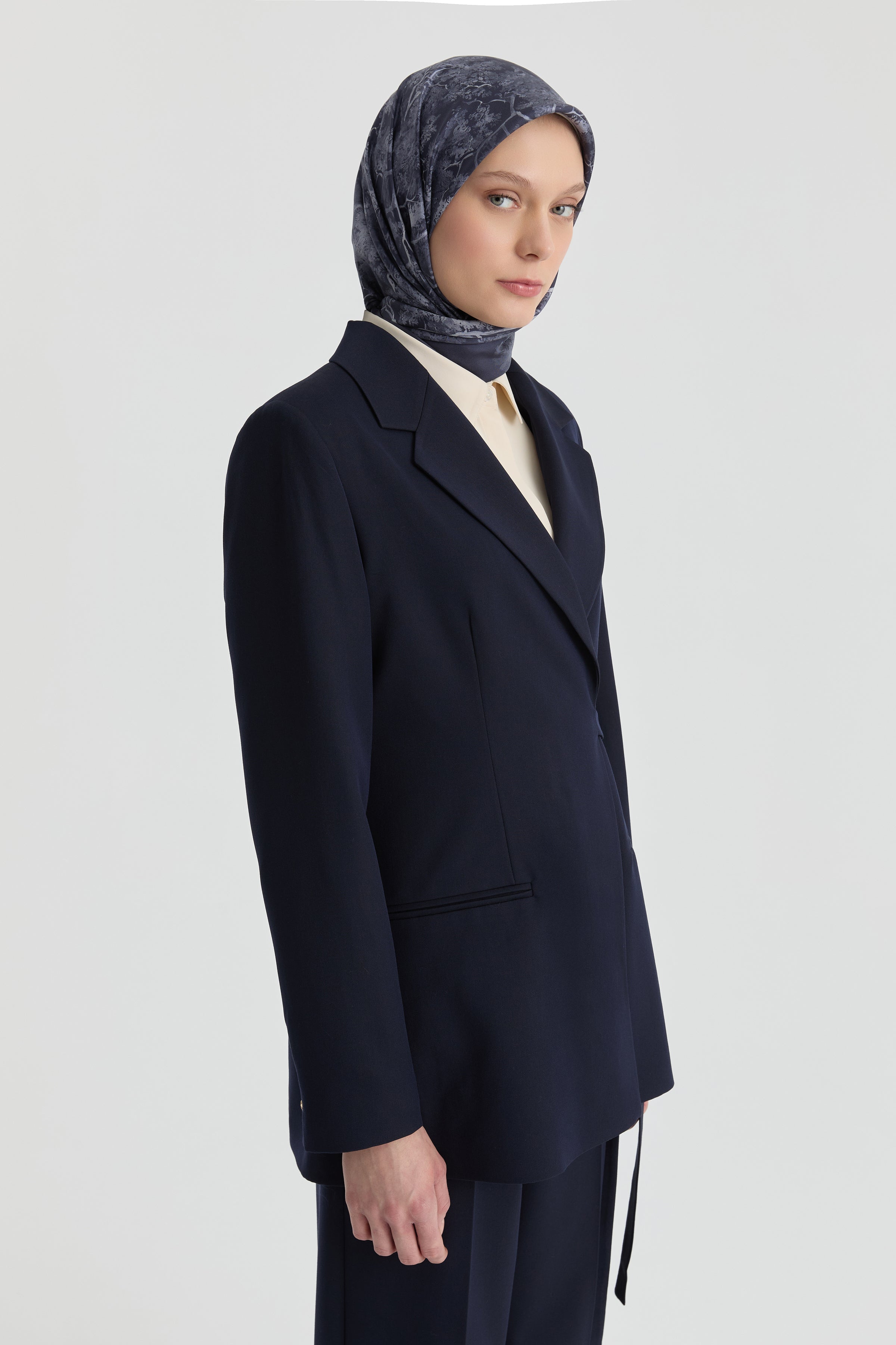 Yandan Bağlamalı Ceket - Lacivert TUGBA