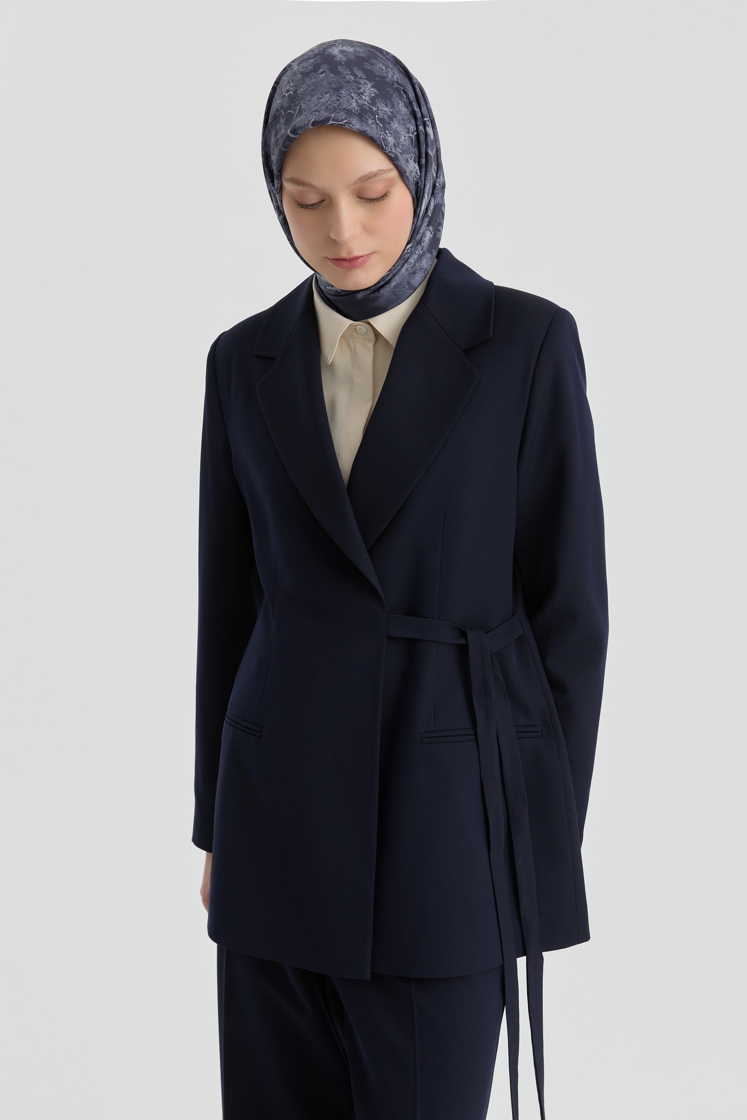 Yandan Bağlamalı Ceket - Lacivert TUGBA