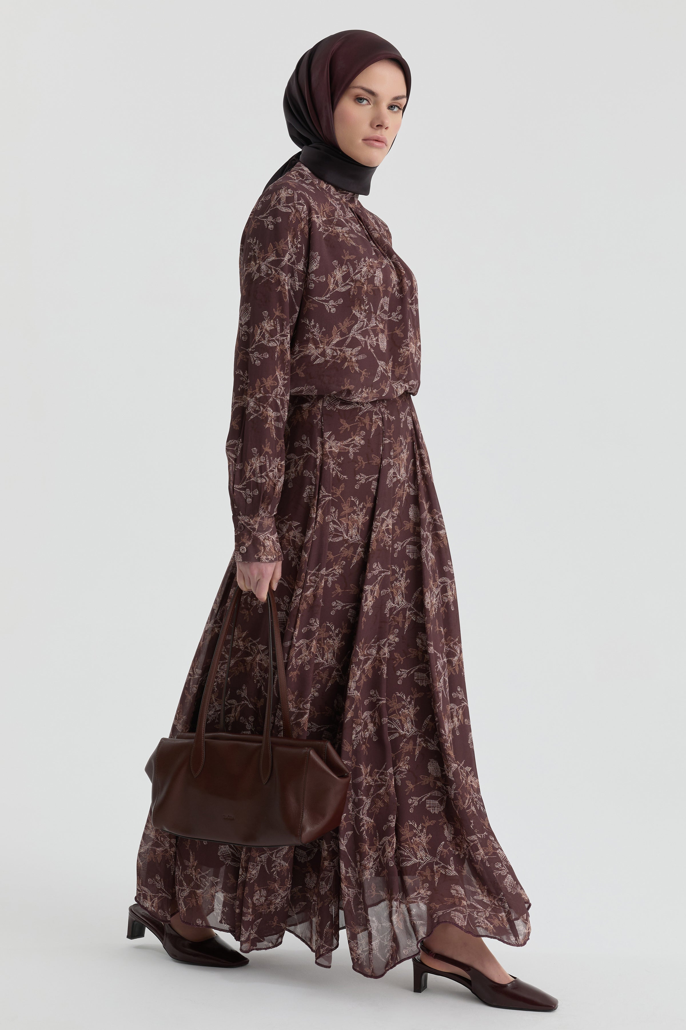 Desenli Etek - Kahve TUGBA