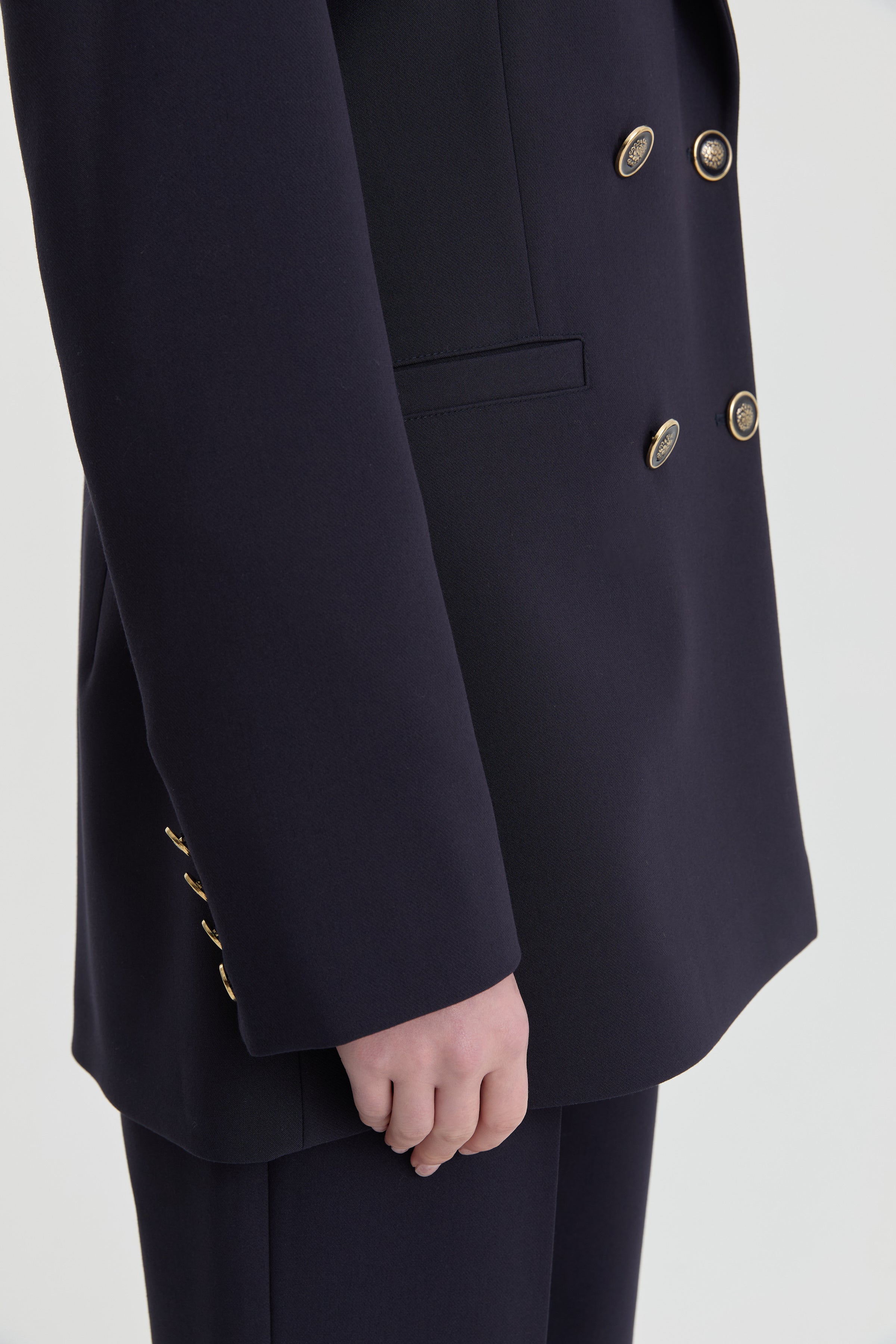 Gold Düğme Detaylı Ceket Pantolon Takım - Lacivert TUGBA