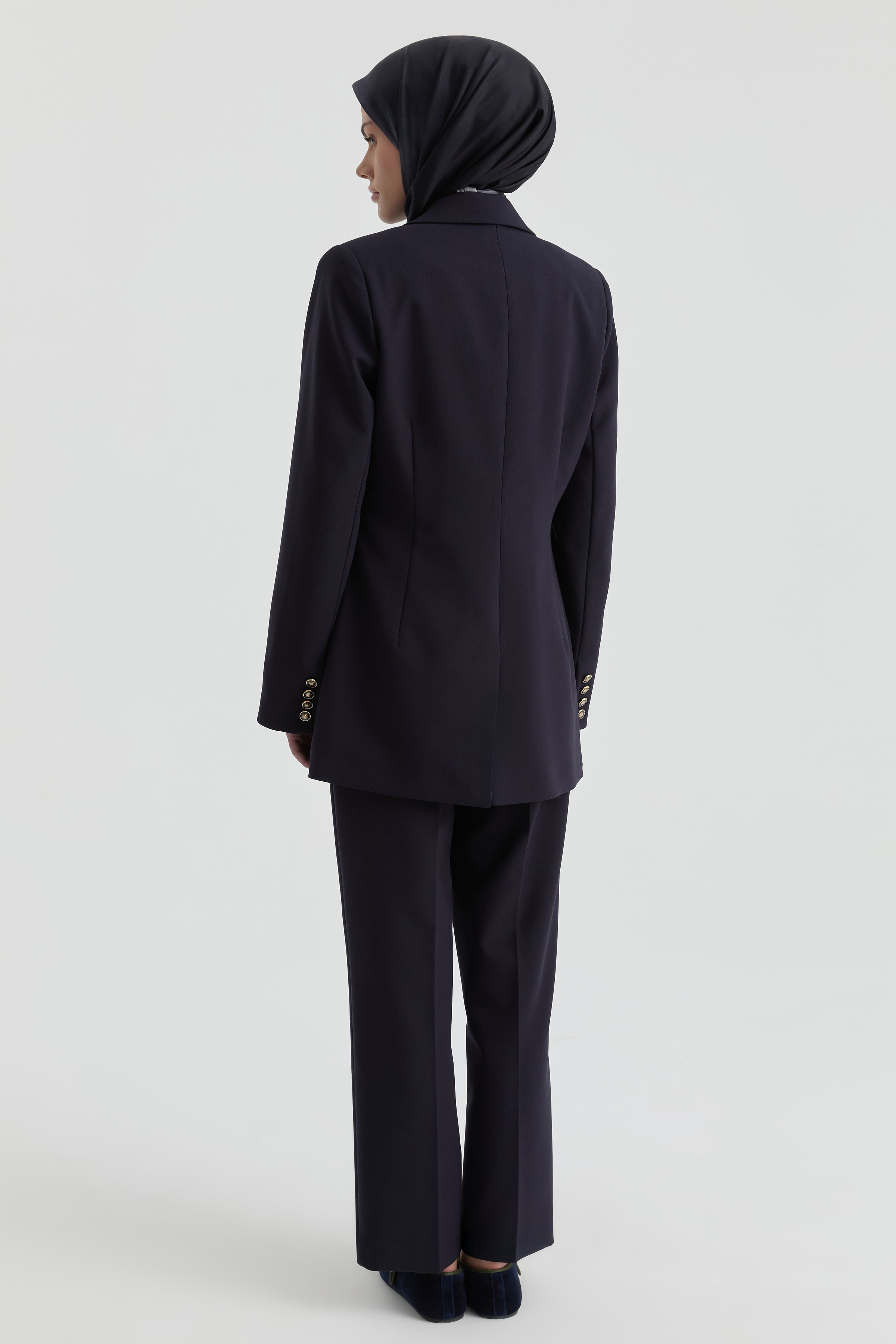 Gold Düğme Detaylı Ceket Pantolon Takım - Lacivert TUGBA
