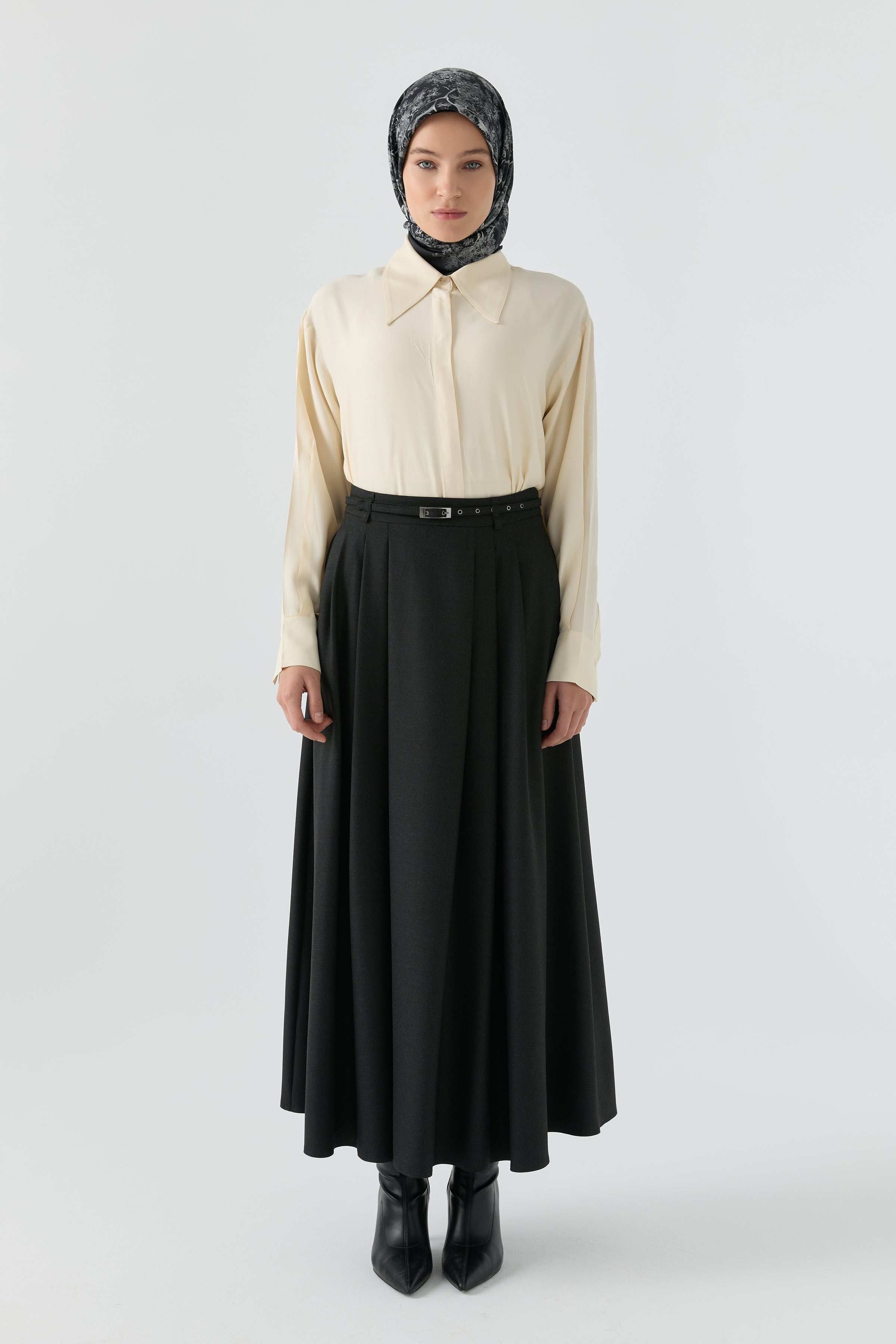 Kemer Detaylı Etek - Antrasit TUGBA