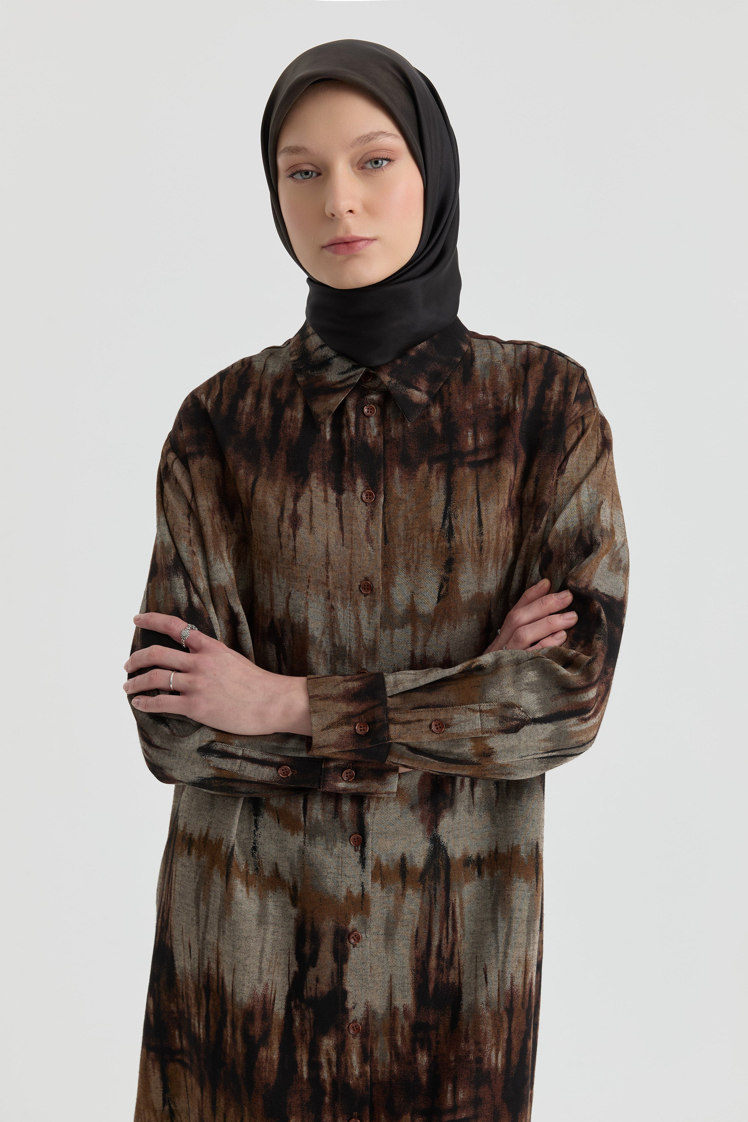 Gömlek Yaka Detaylı Tunik - Kahve TUGBA