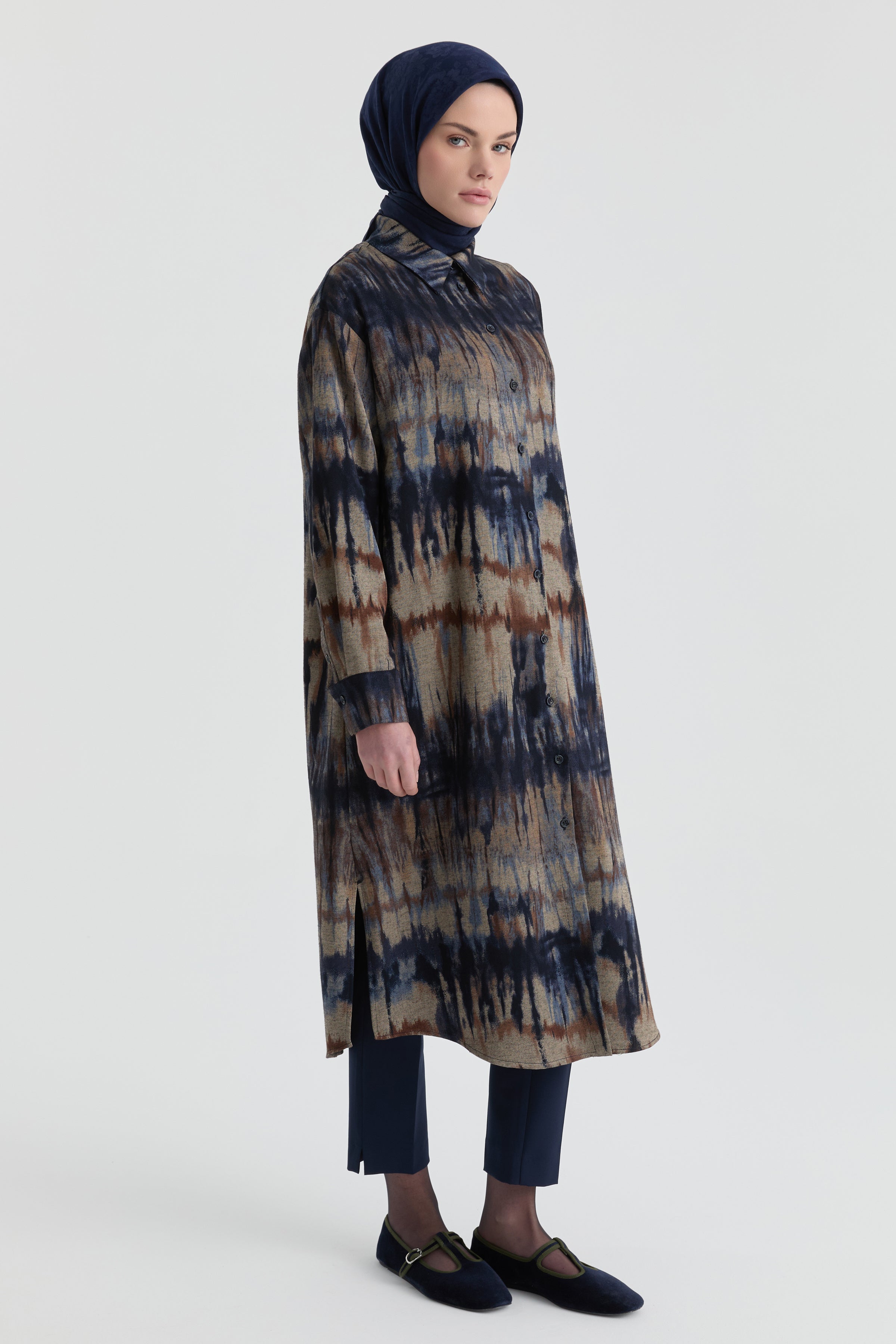 Gömlek Yaka Detaylı Tunik - Lacivert TUGBA