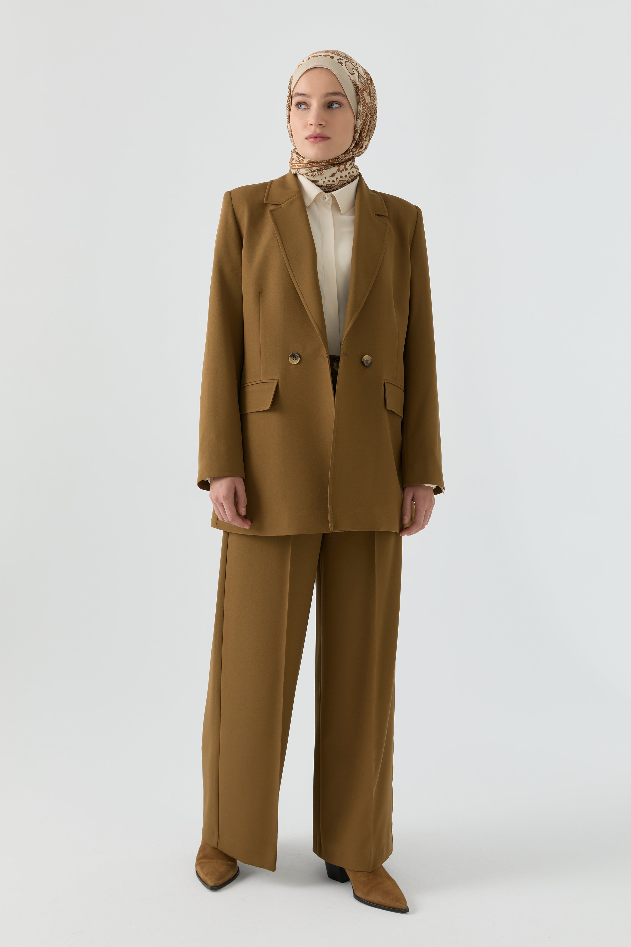 Cep Detaylı Ceket Pantolon Takım - Olive TUGBA