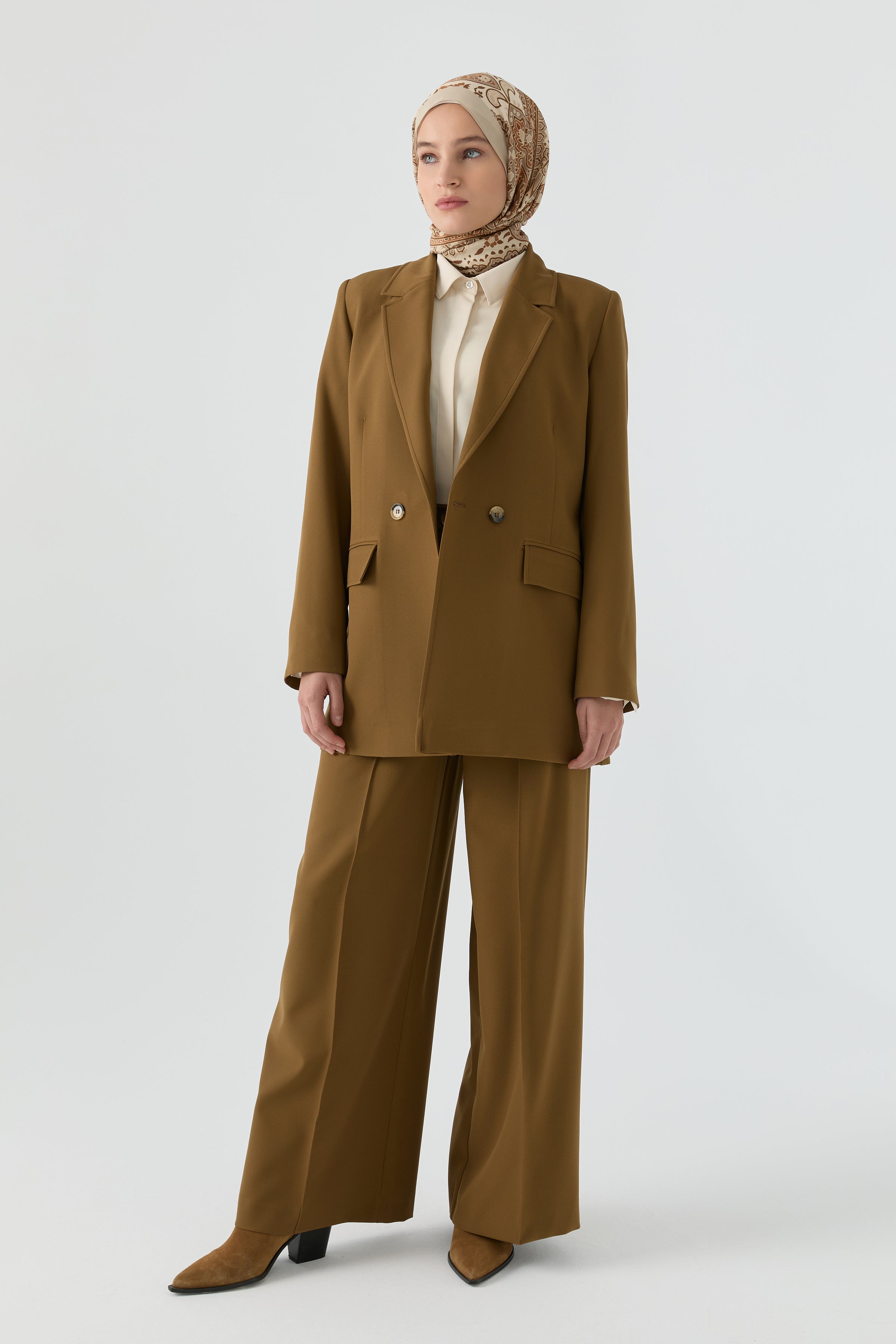 Cep Detaylı Ceket Pantolon Takım - Olive TUGBA