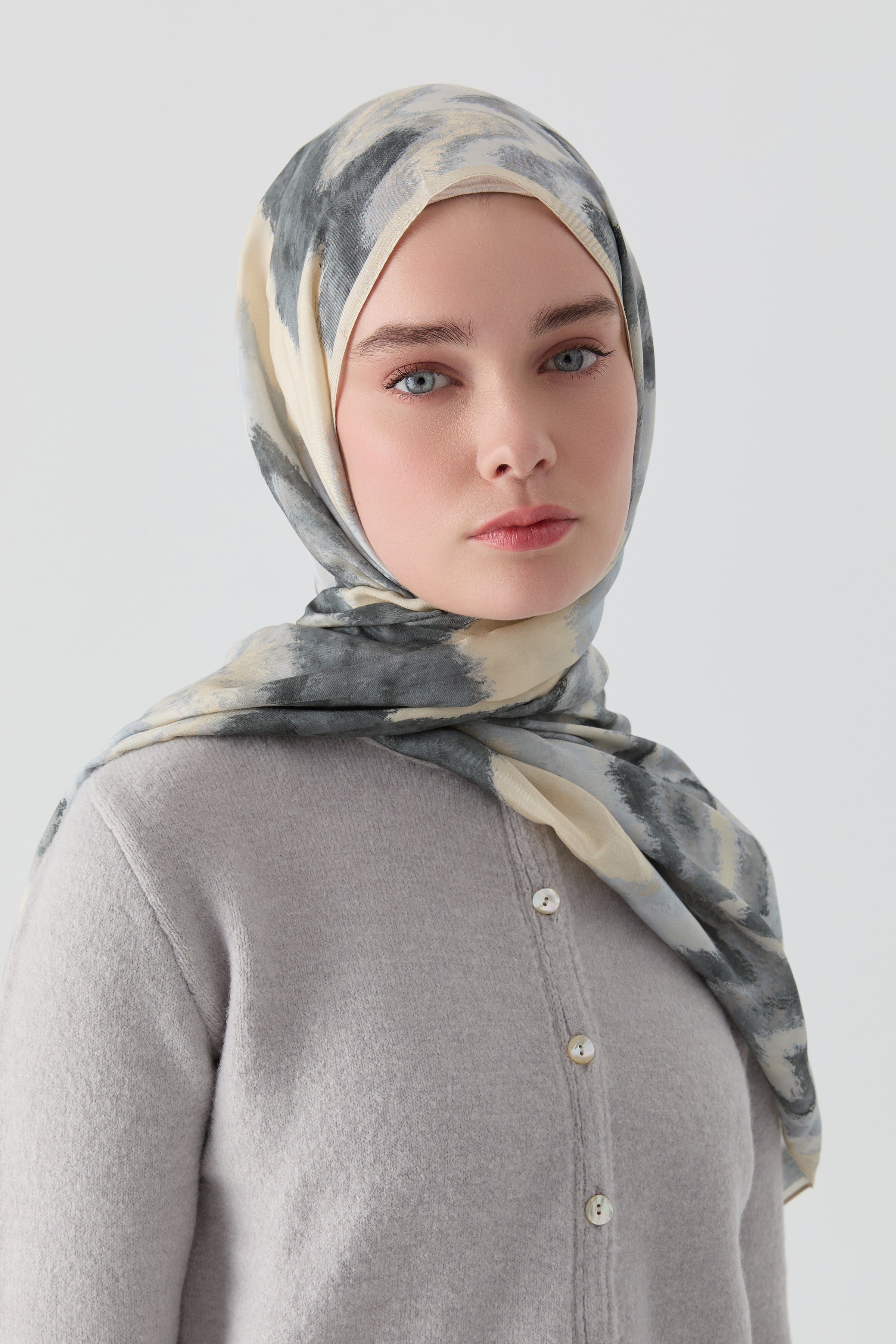 İkat Desenli Natural Şal - Açık Mavi TUGBA