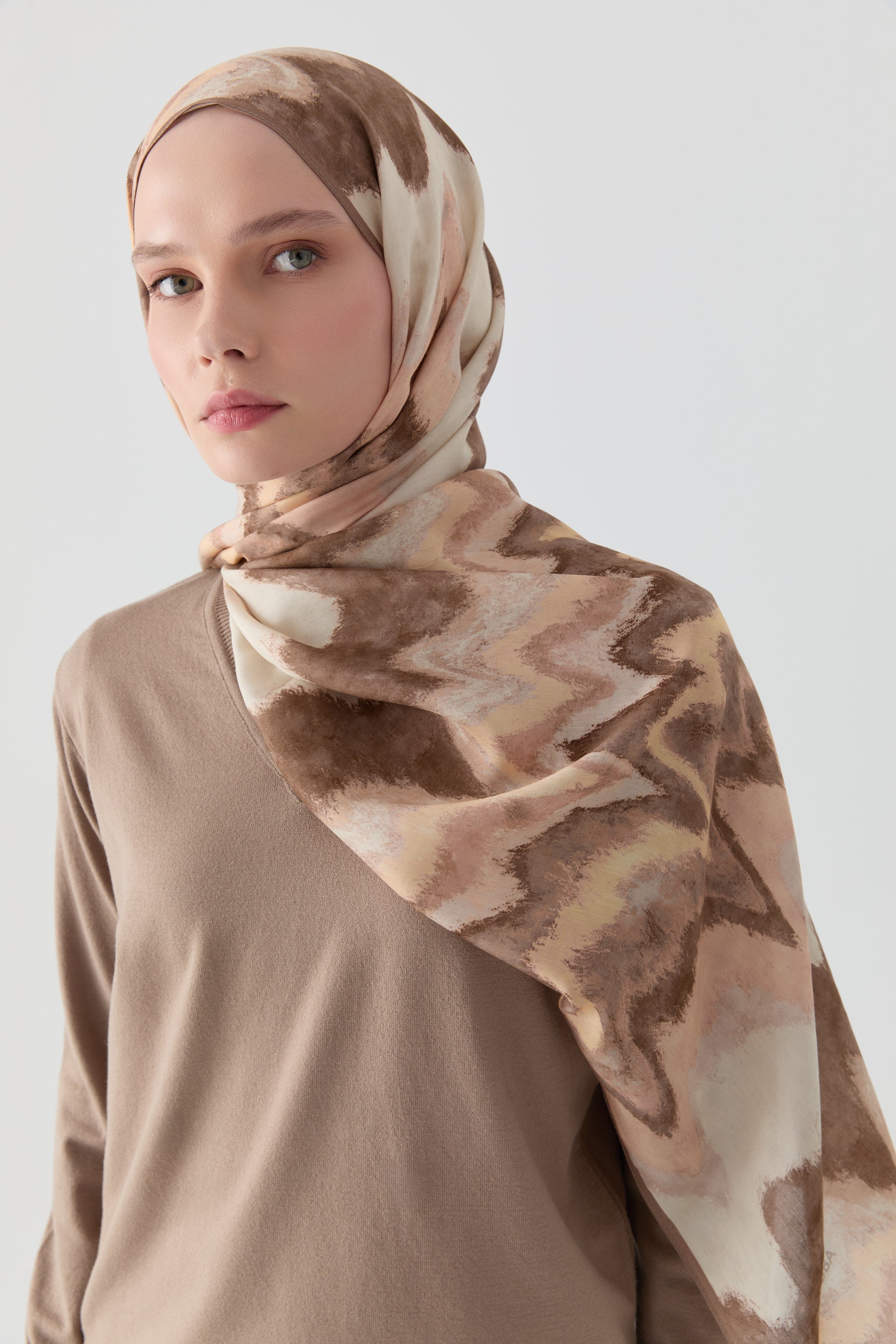İkat Desenli Natural Şal - Pudra TUGBA